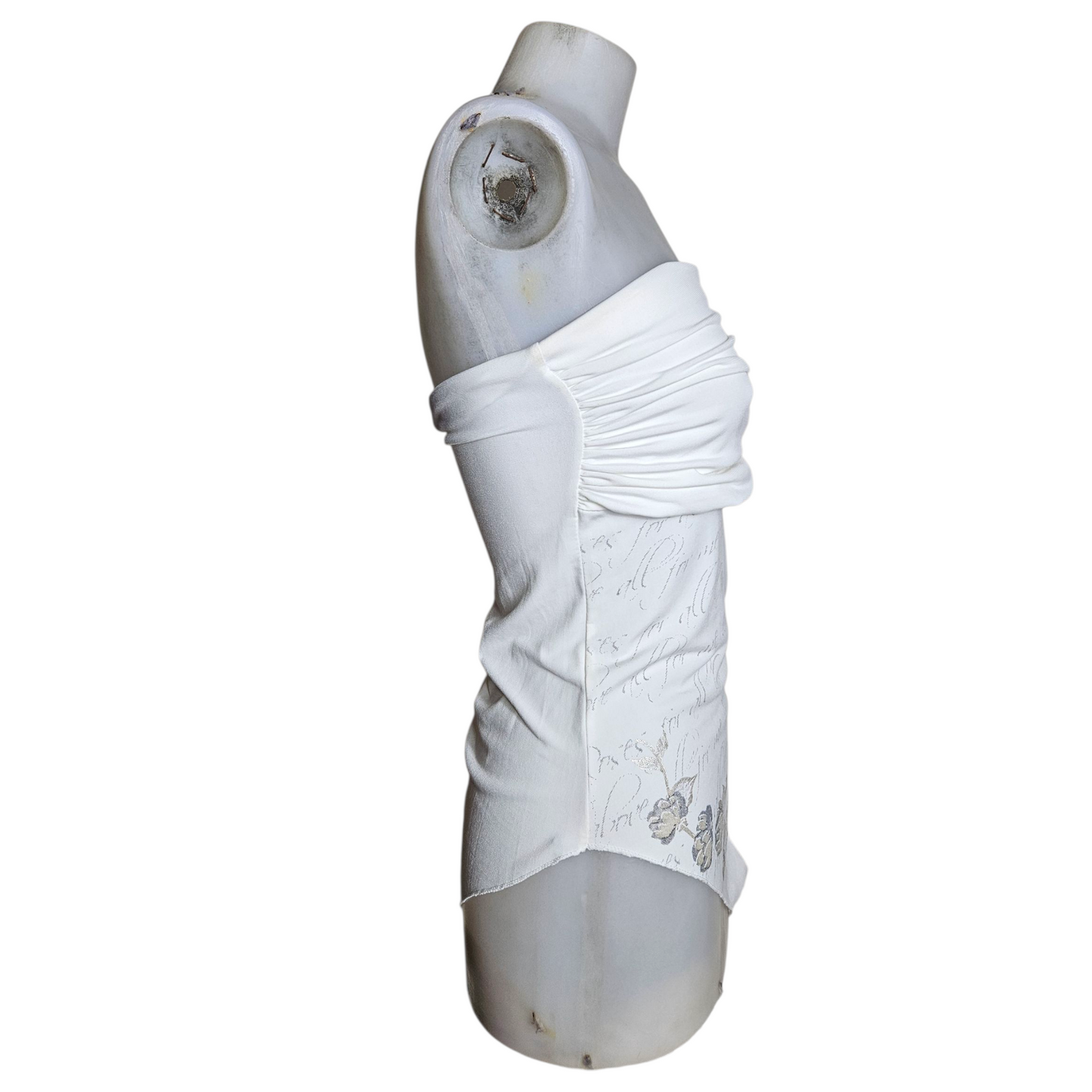 Haut strapless blanc motif fleurs argentées
