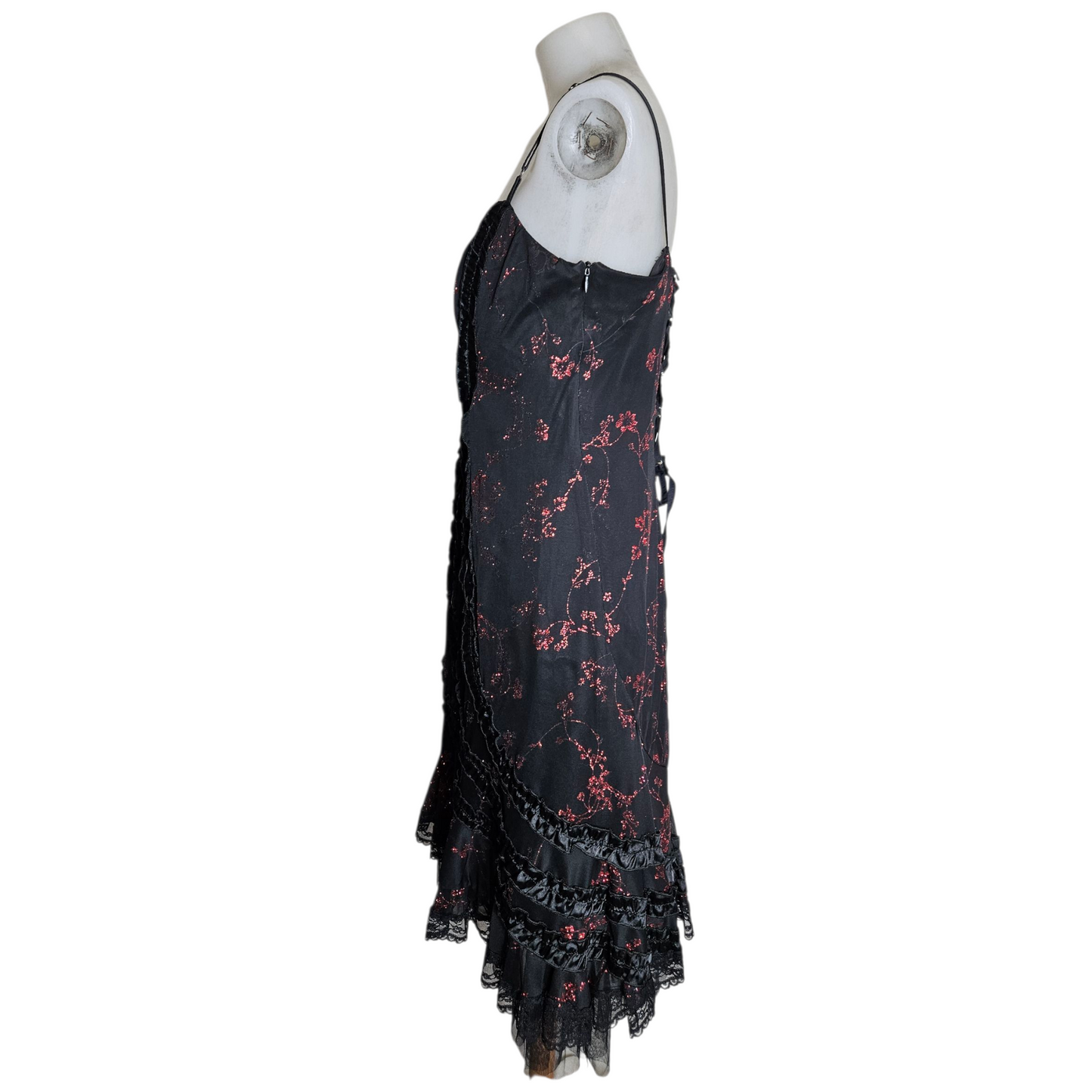 Black dress with red floral pattern