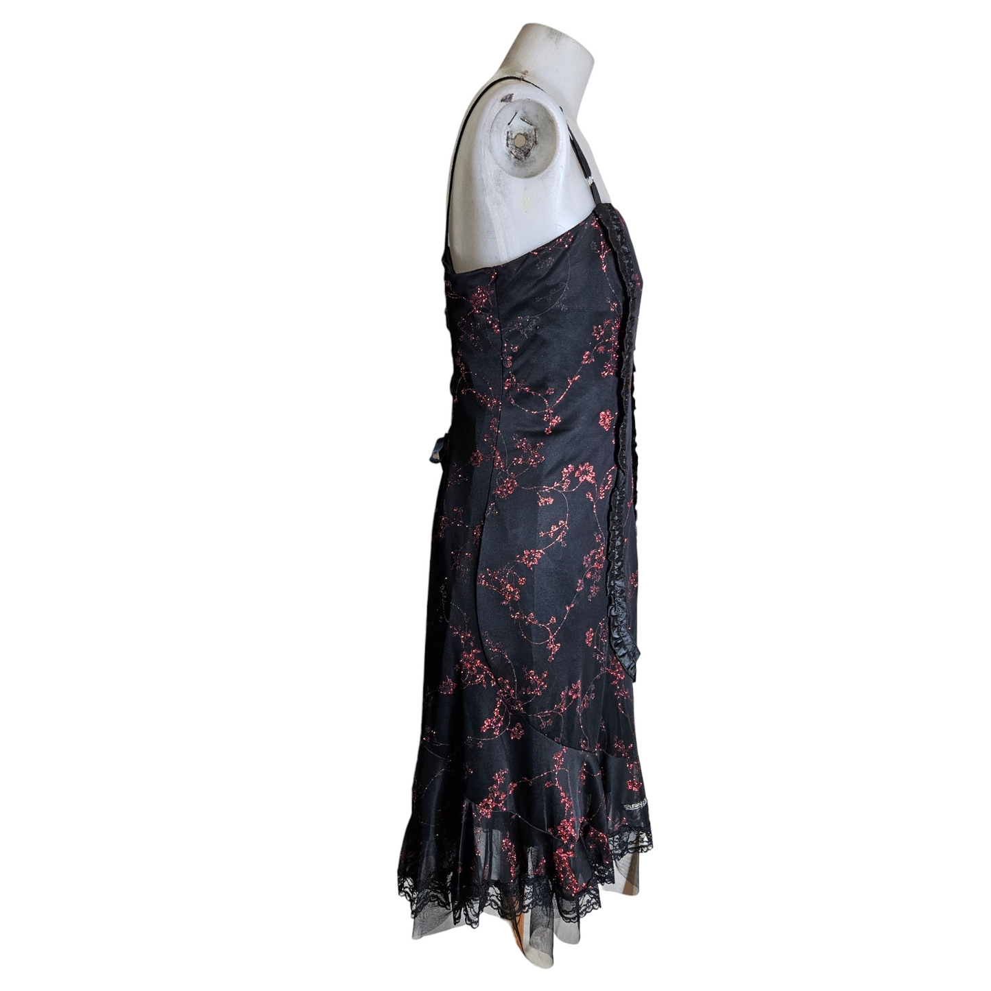 Black dress with red floral pattern