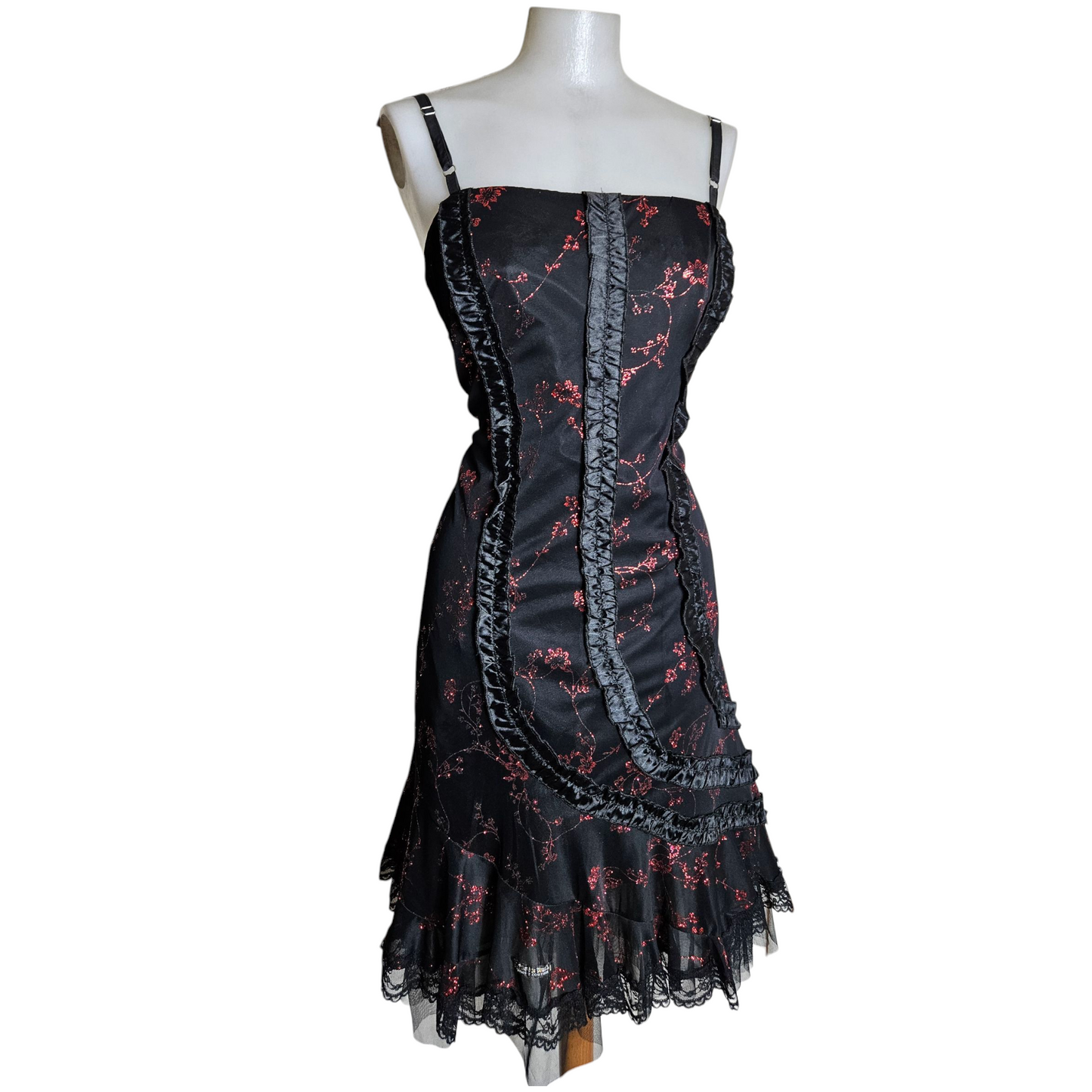 Black dress with red floral pattern