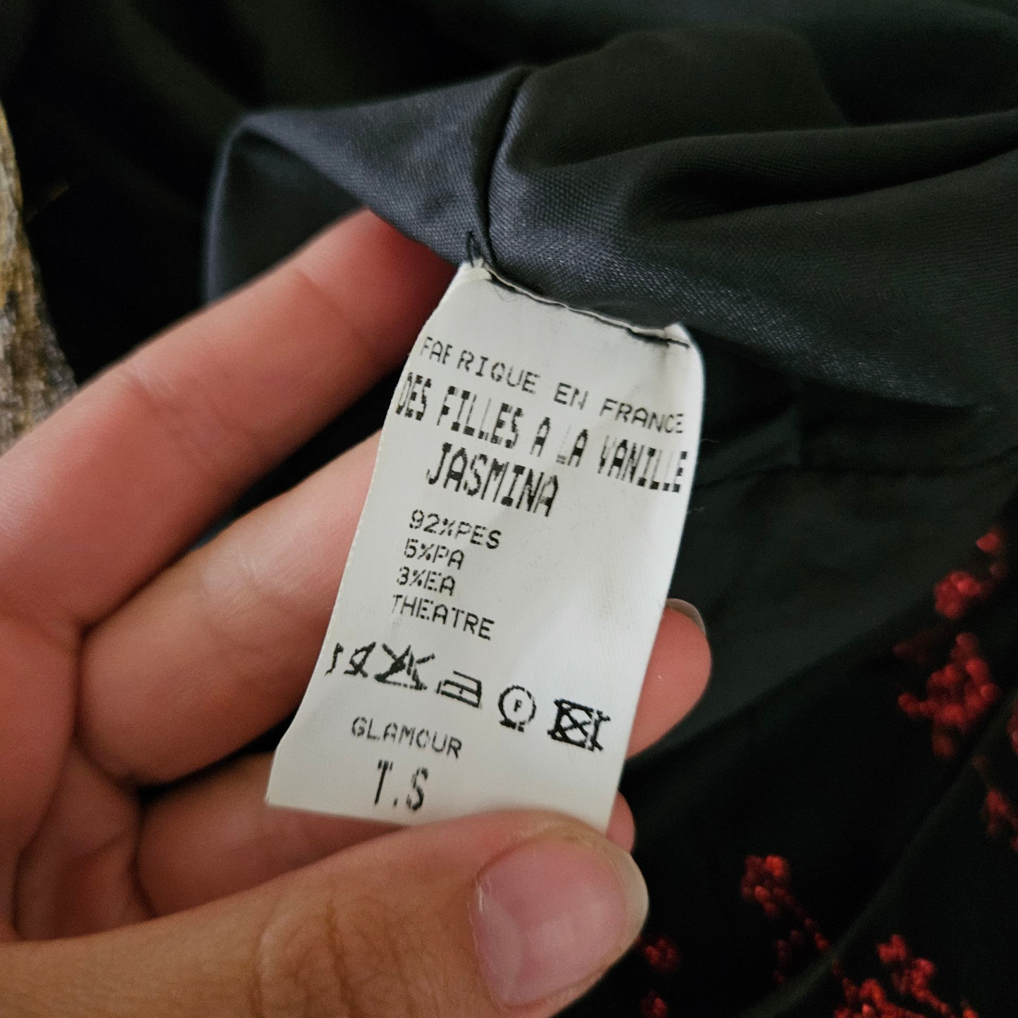 Black dress with red floral pattern