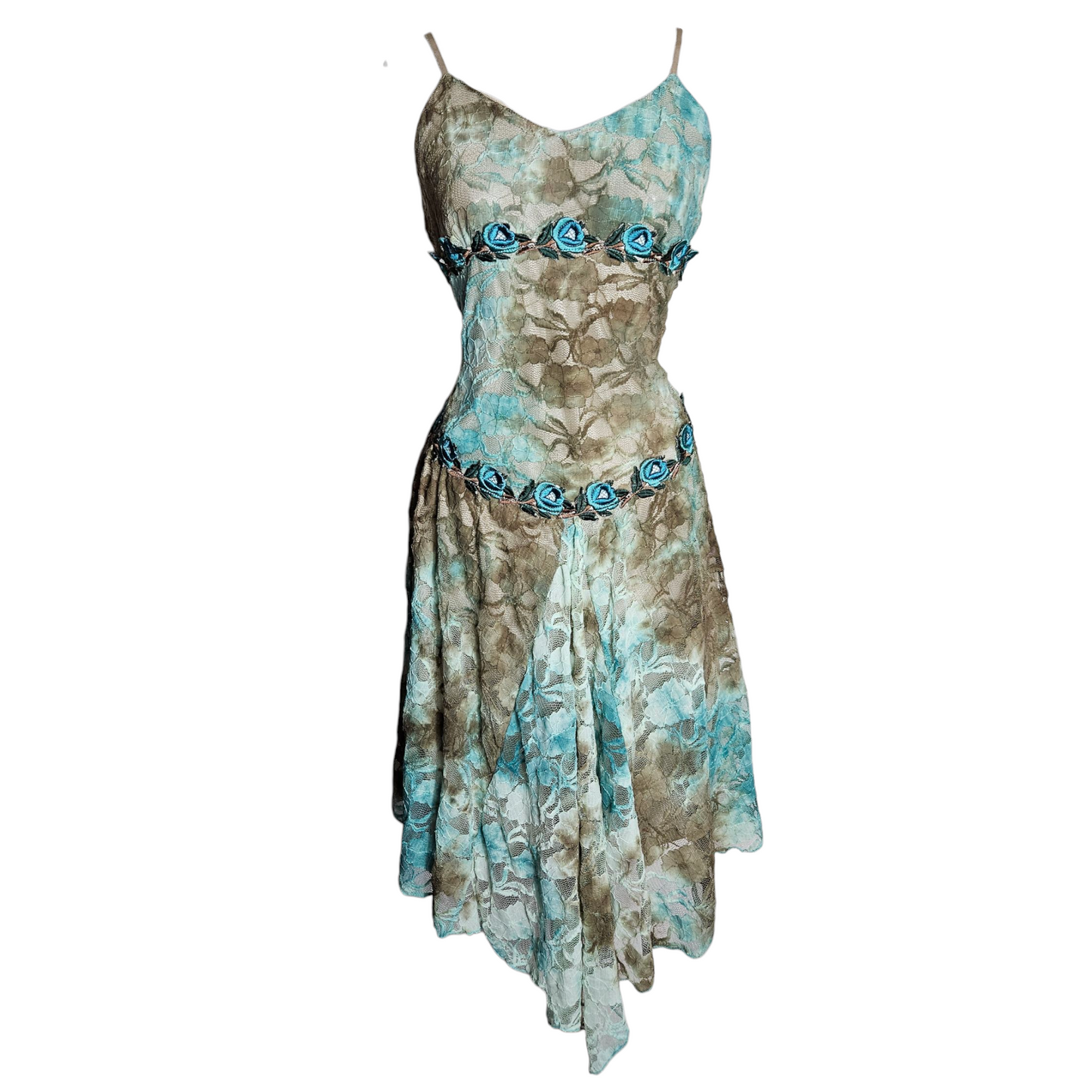 Brown and blue tie-dye floral dress