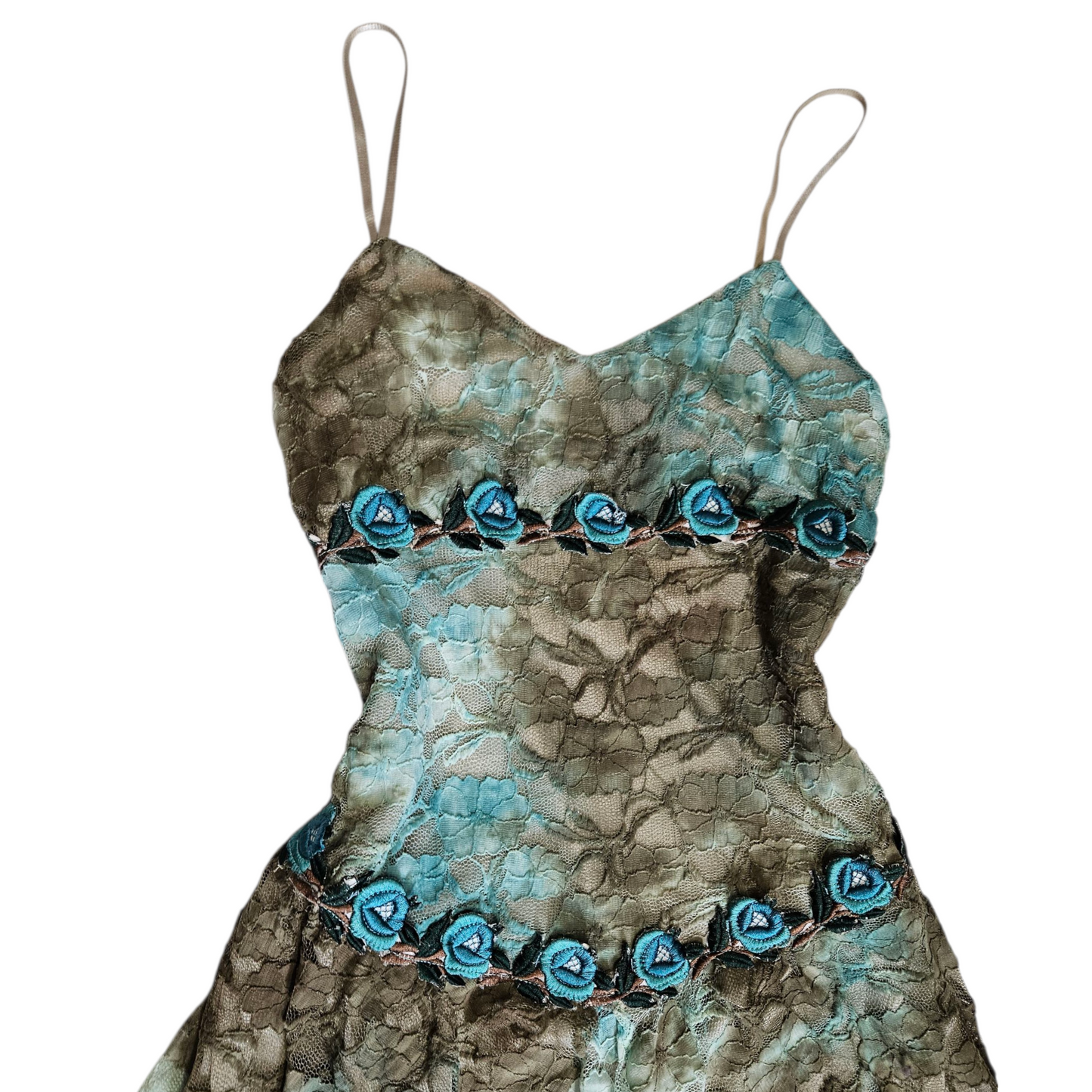 Brown and blue tie-dye floral dress