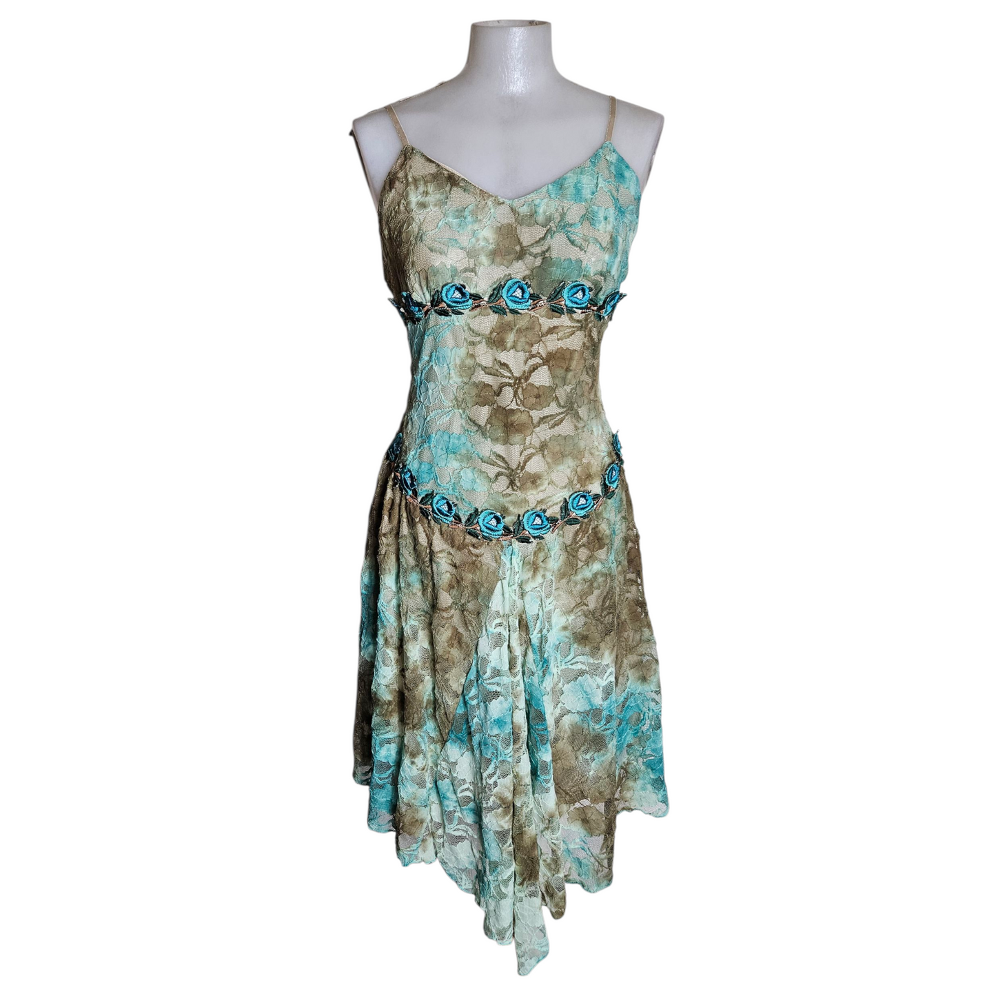 Brown and blue tie-dye floral dress