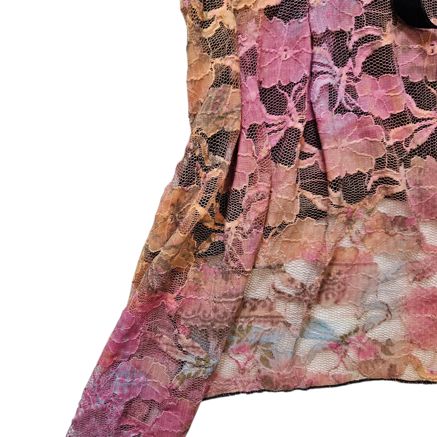 Asymmetrical pink and orange lace top