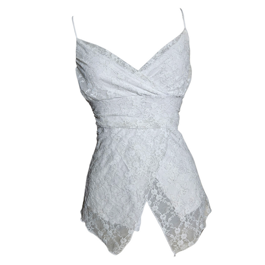 White asymmetrical sequin top