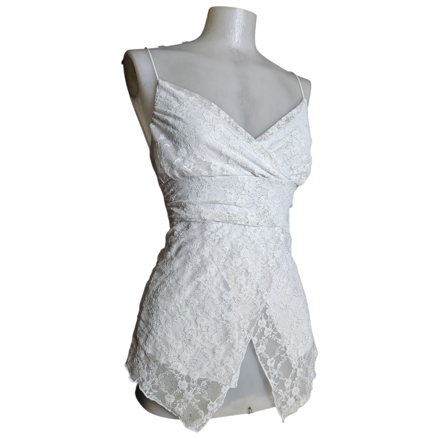 White asymmetrical sequin top