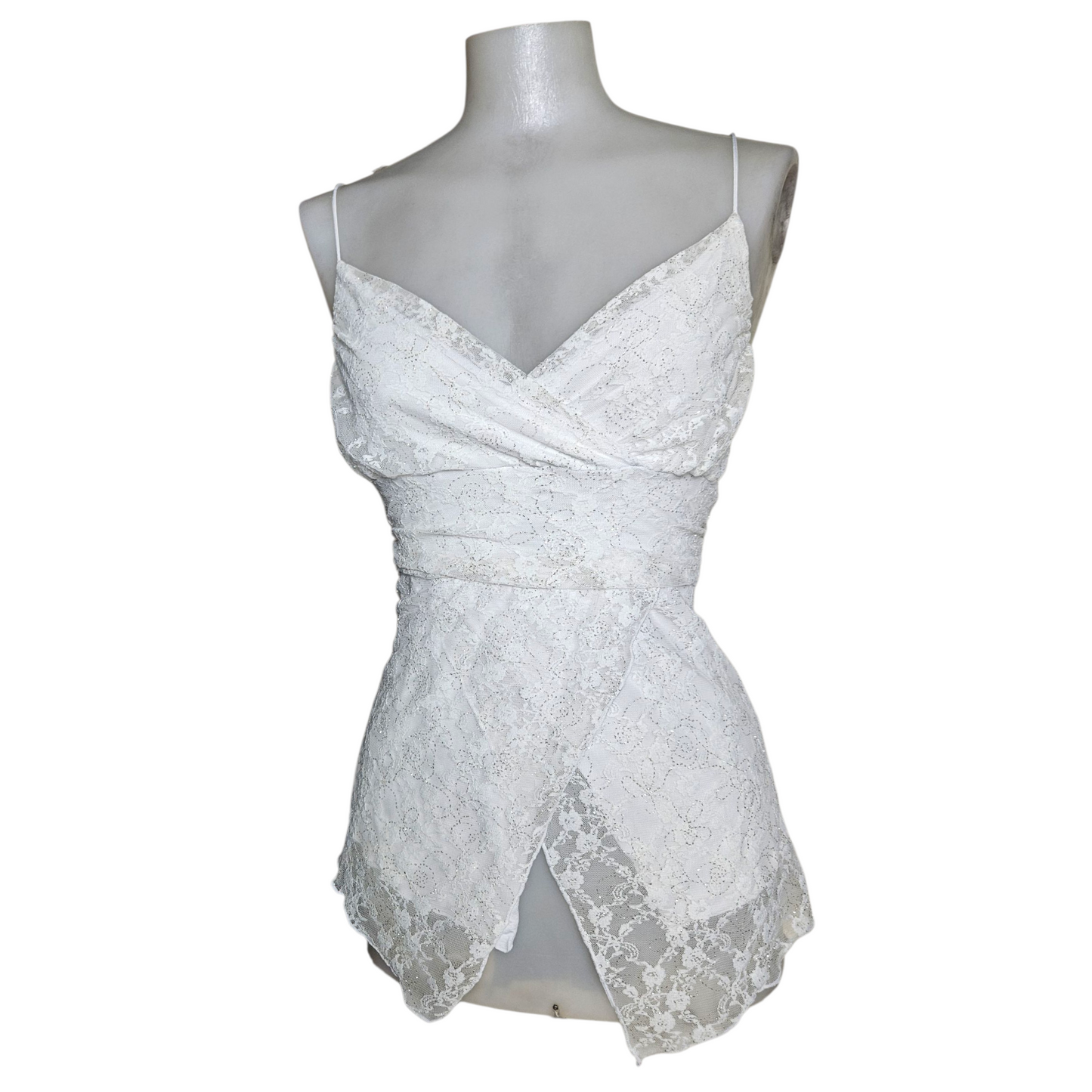 White asymmetrical sequin top