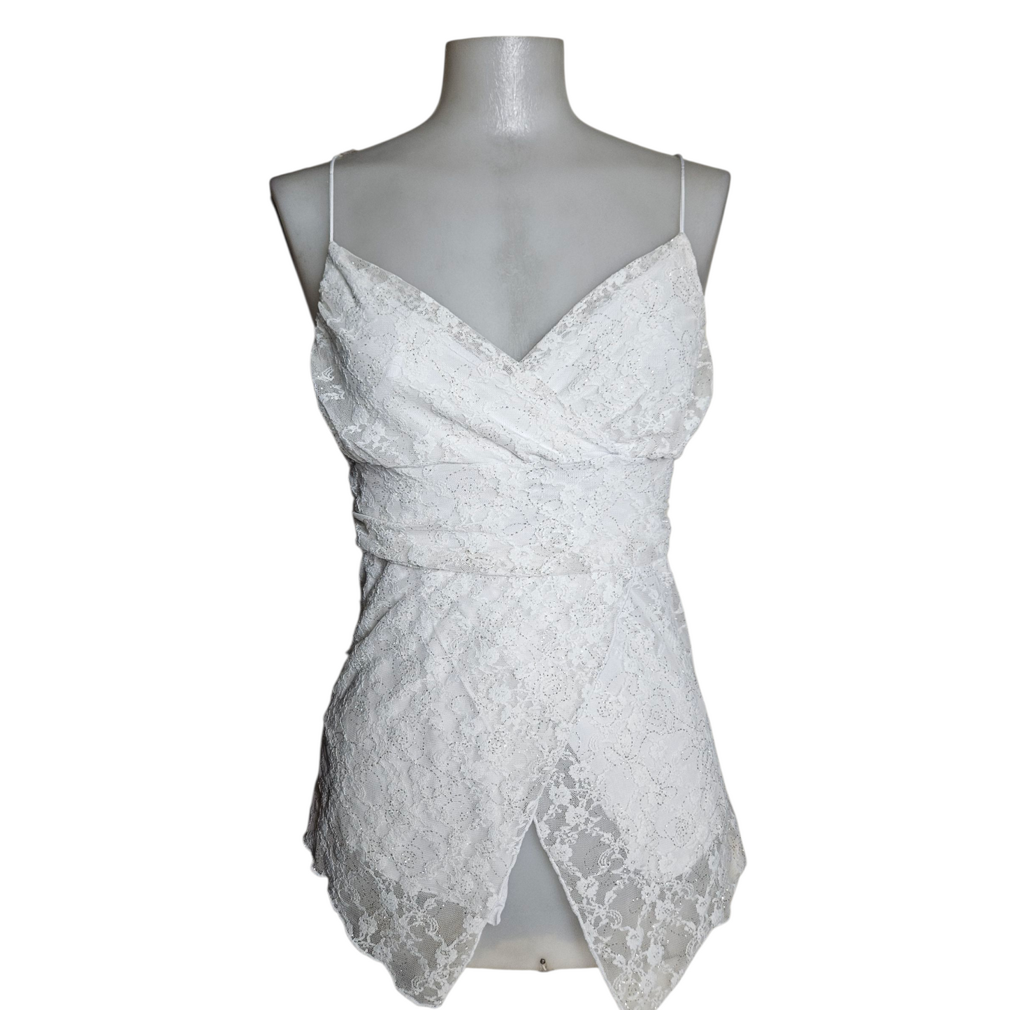White asymmetrical sequin top