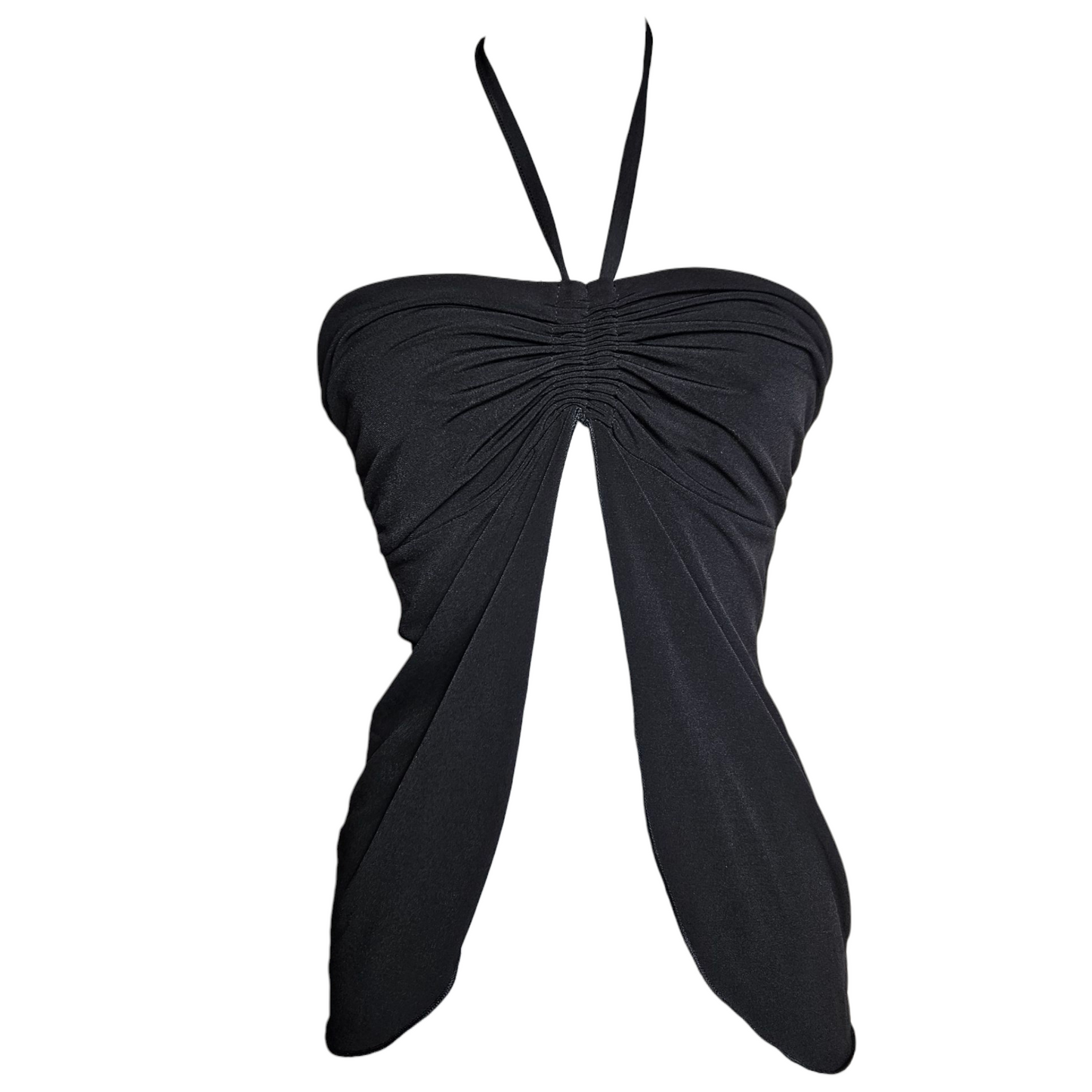Black open back top with slit and adjustable