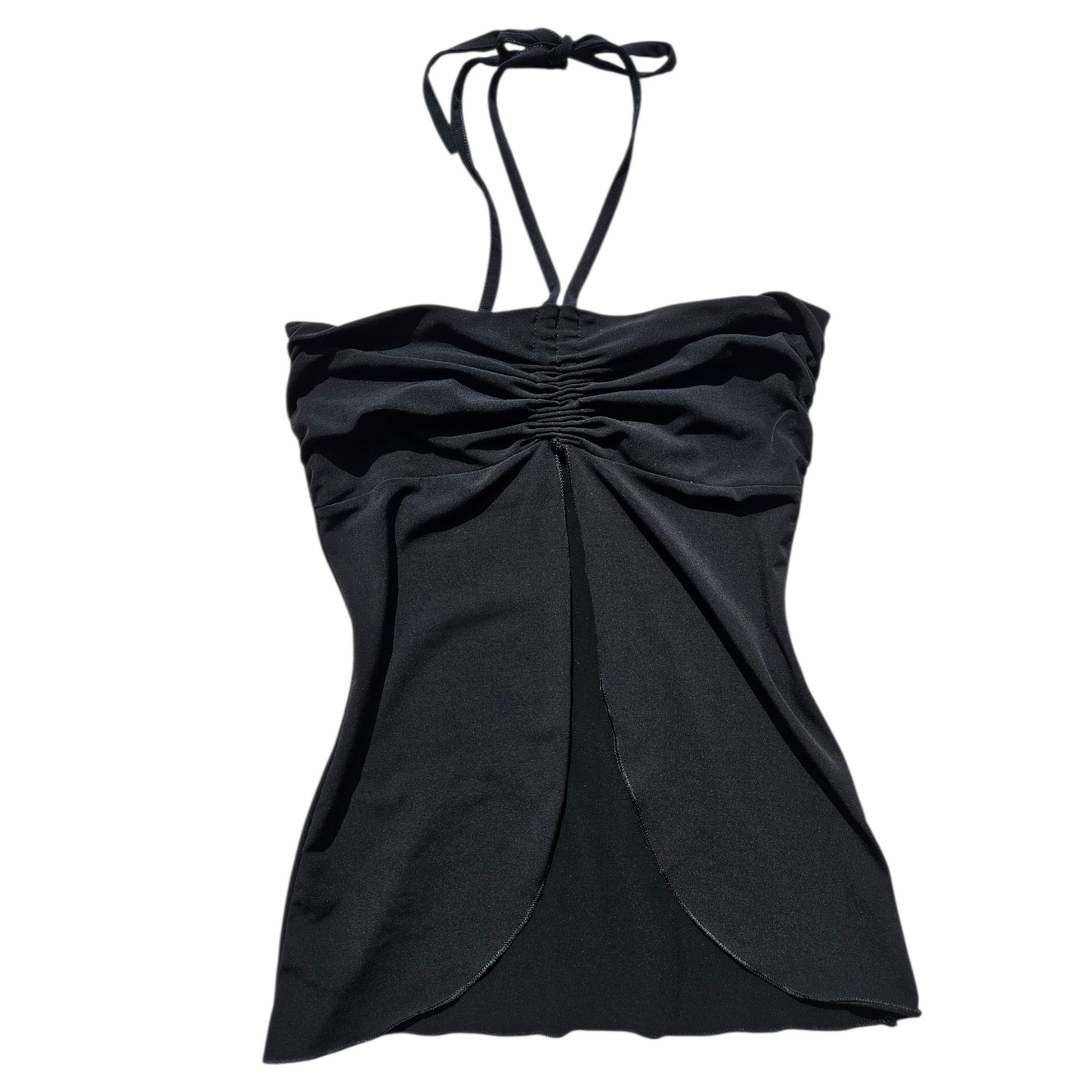 Black open back top with slit and adjustable