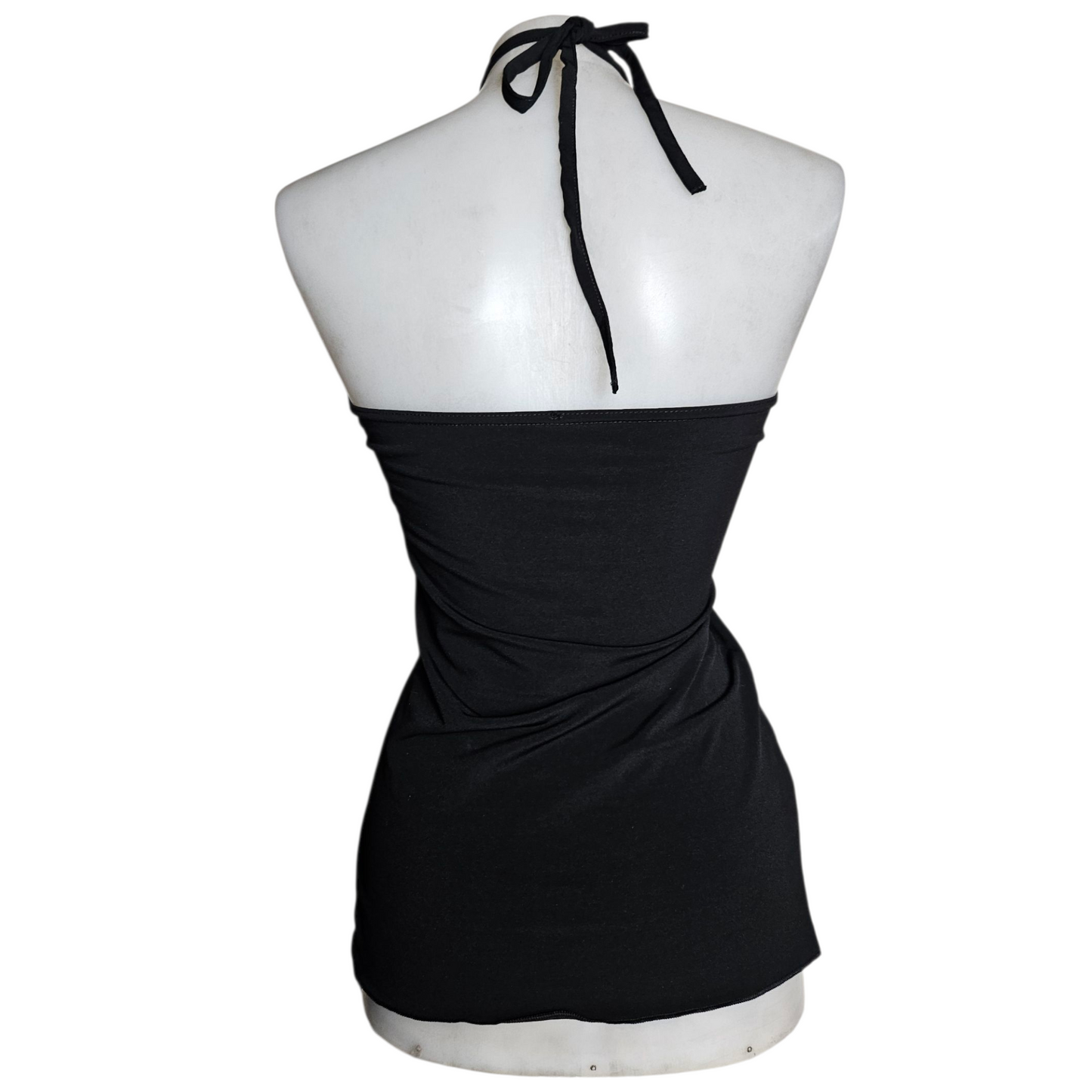 Black open back top with slit and adjustable