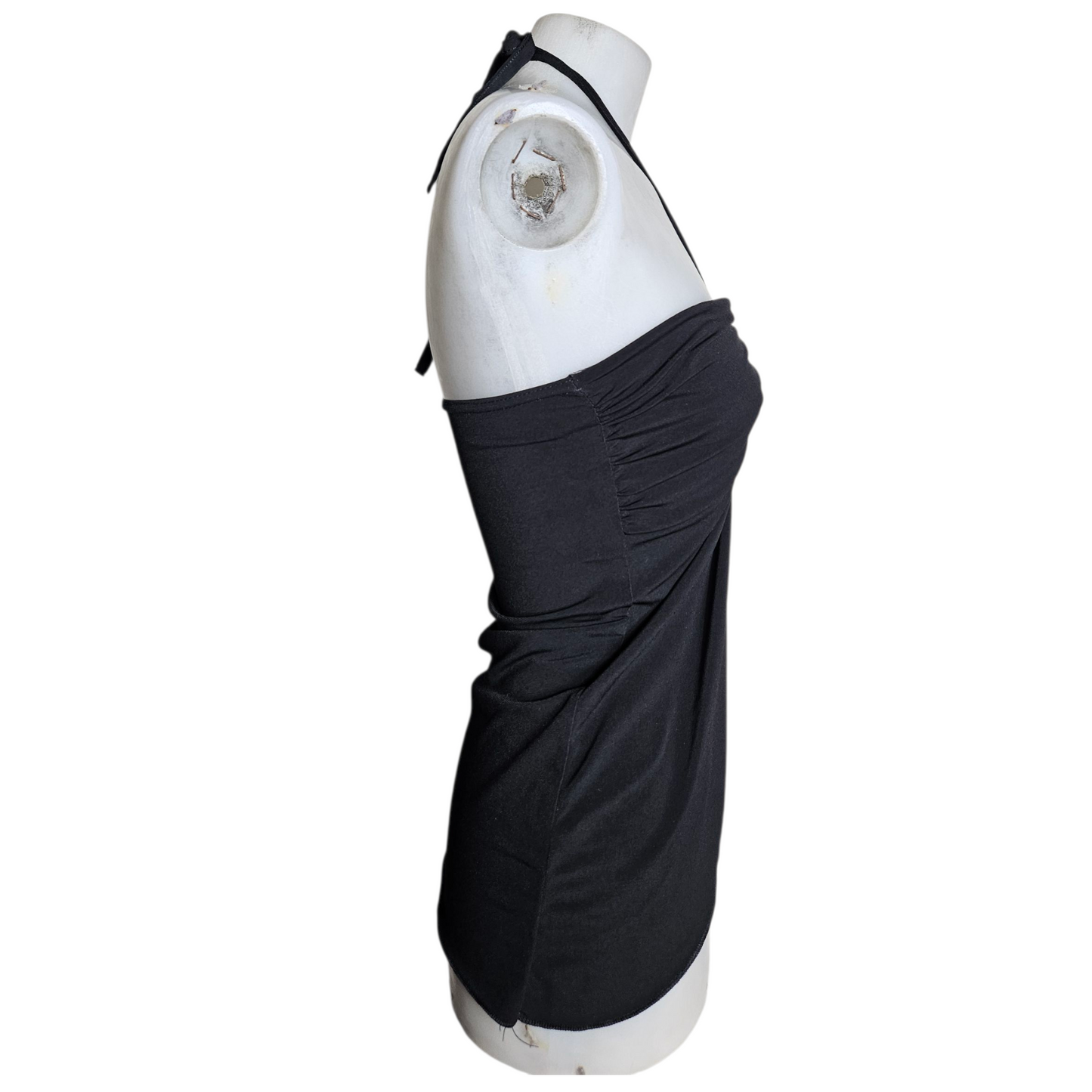 Black open back top with slit and adjustable