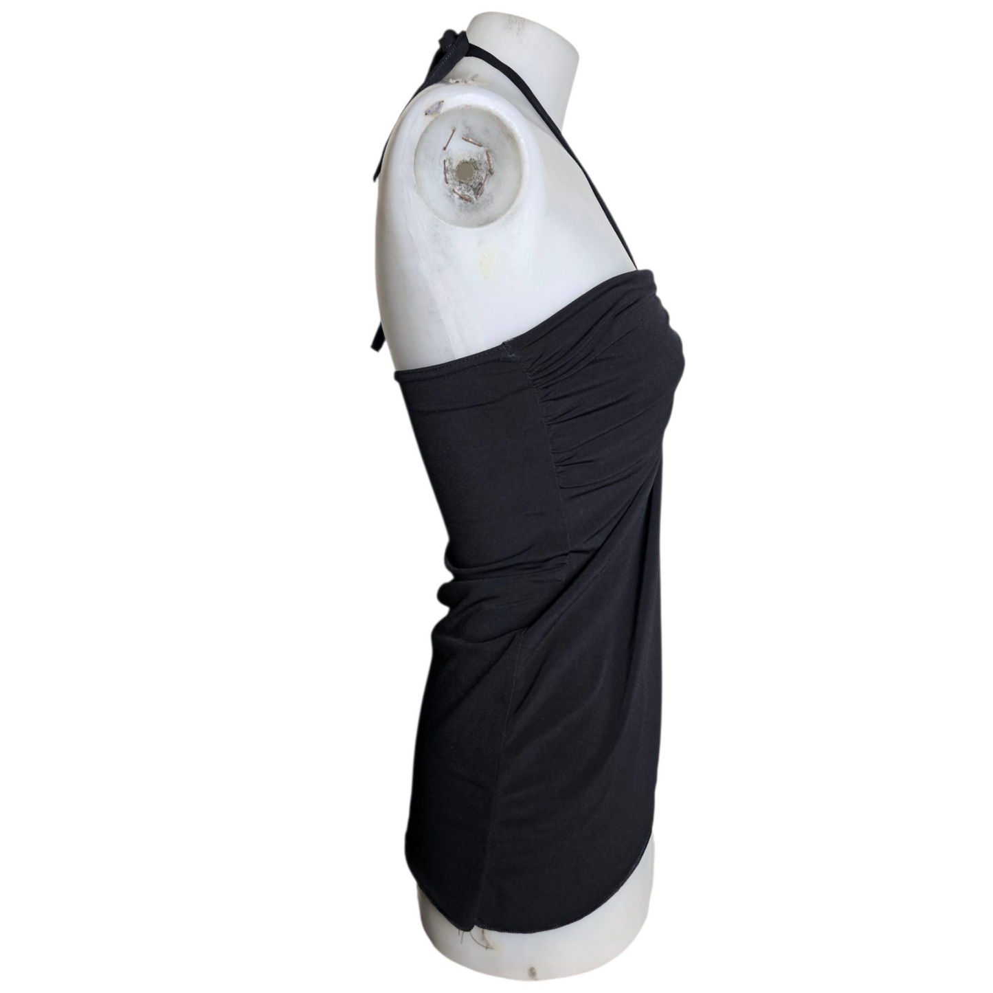 Black open back top with slit and adjustable