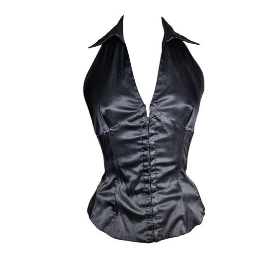 Satin open back with hook and eye closures