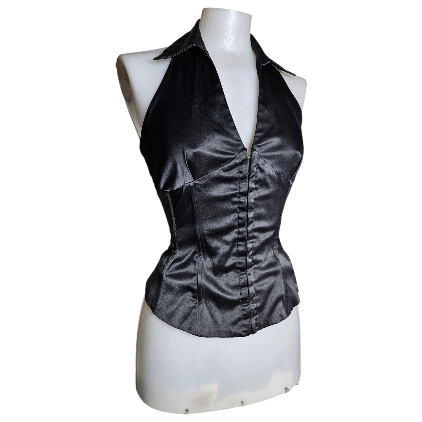 Satin open back with hook and eye closures