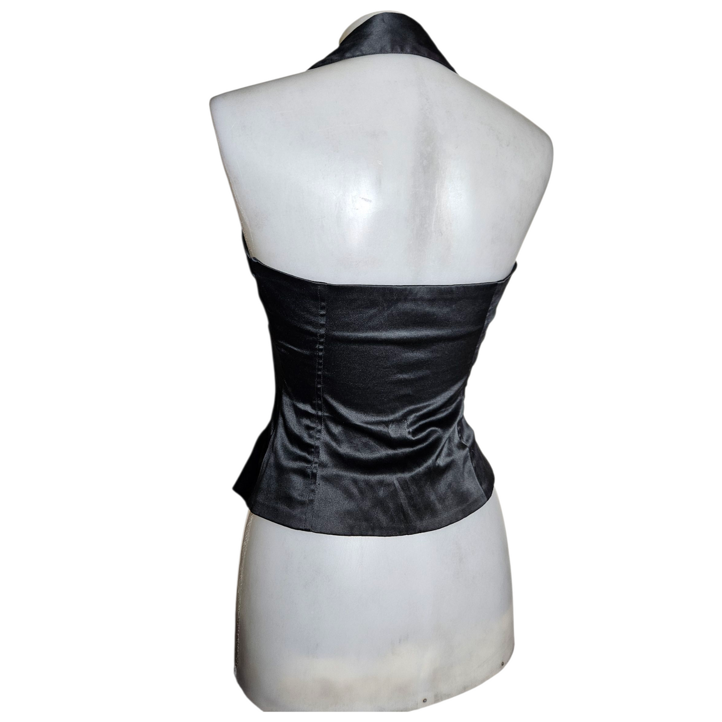 Satin open back with hook and eye closures
