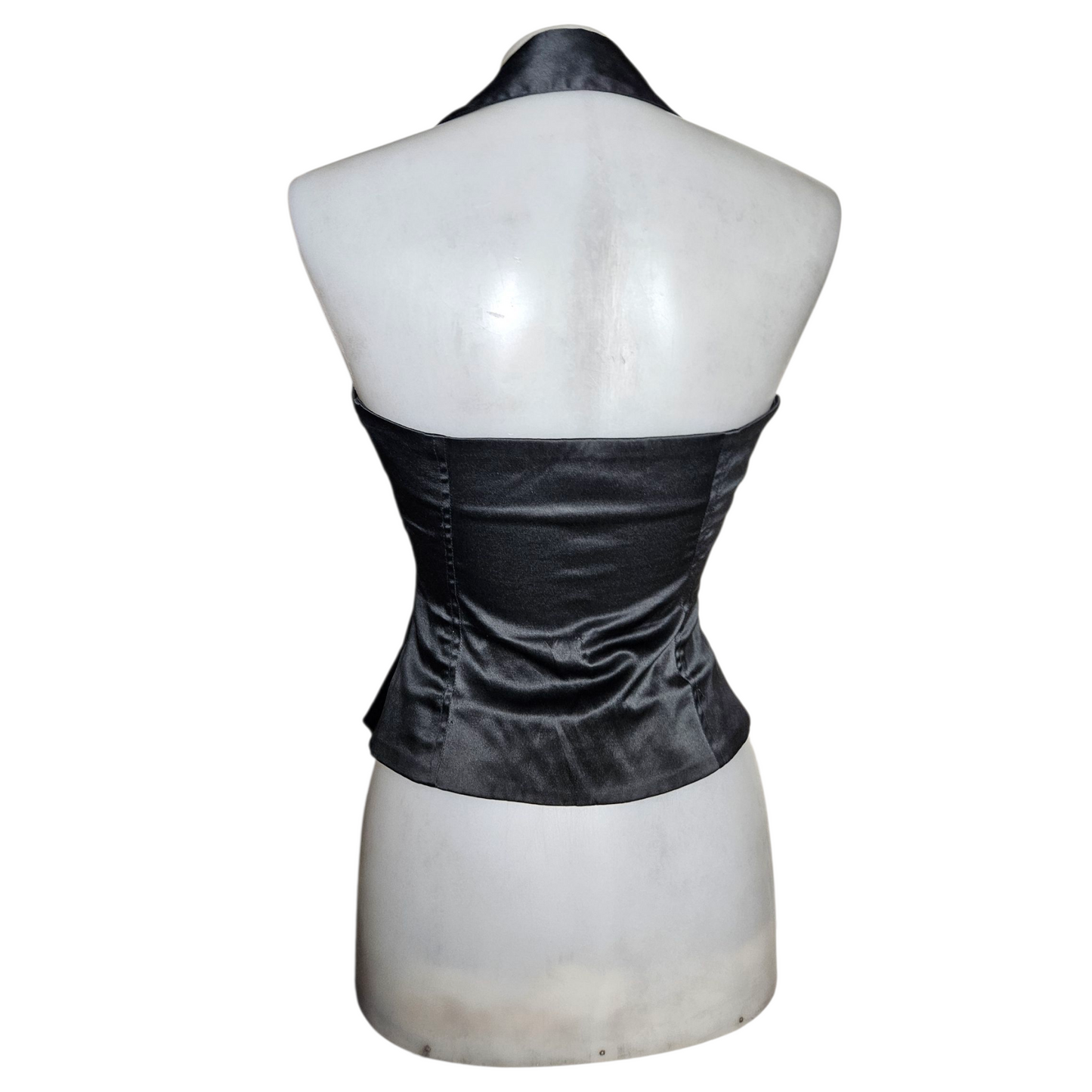 Satin open back with hook and eye closures