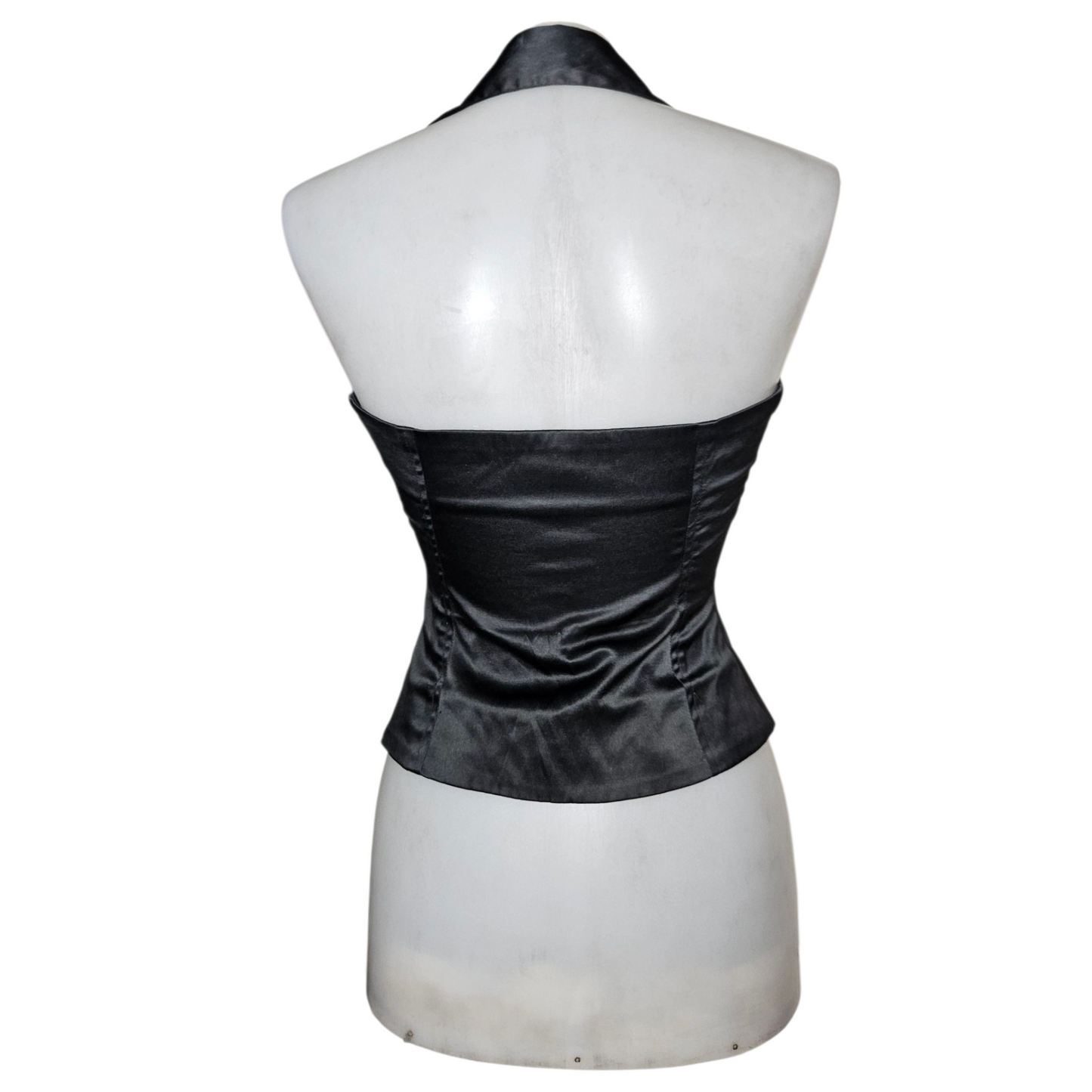 Satin open back with hook and eye closures
