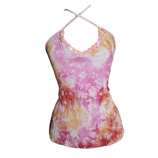 Pink and orange tie-dye voile top