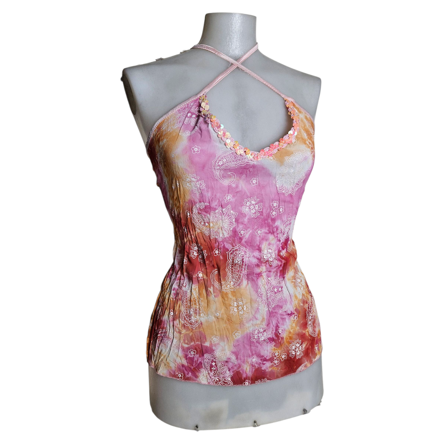 Pink and orange tie-dye voile top