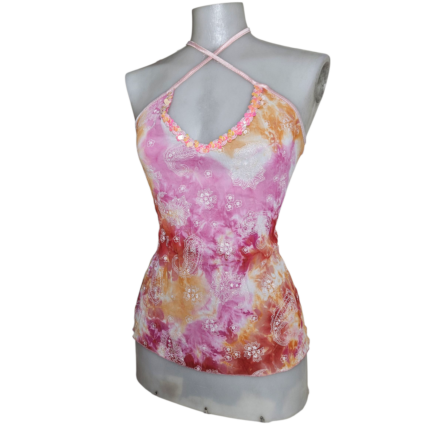 Pink and orange tie-dye voile top