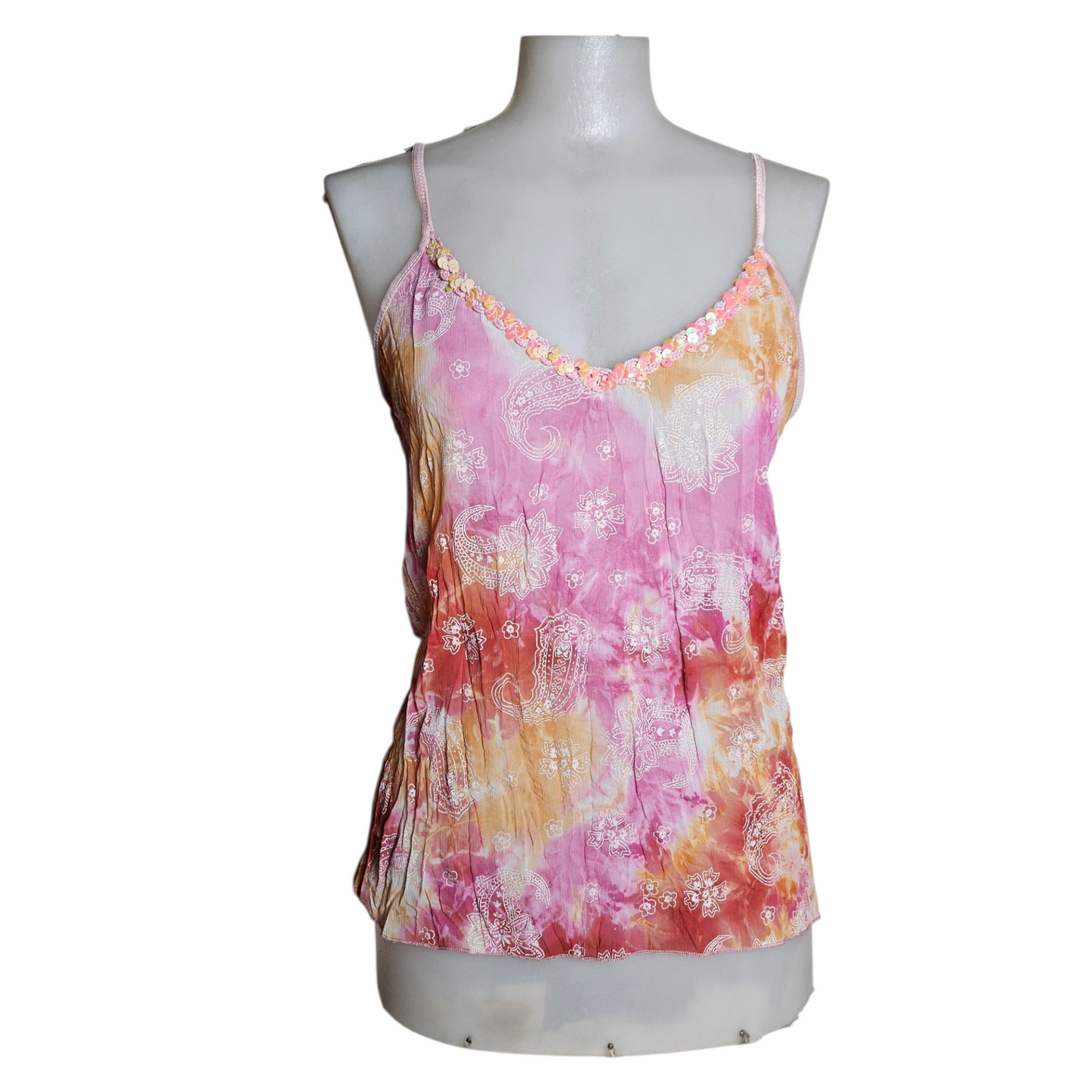 Pink and orange tie-dye voile top