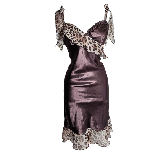 Leopard veil satin dress