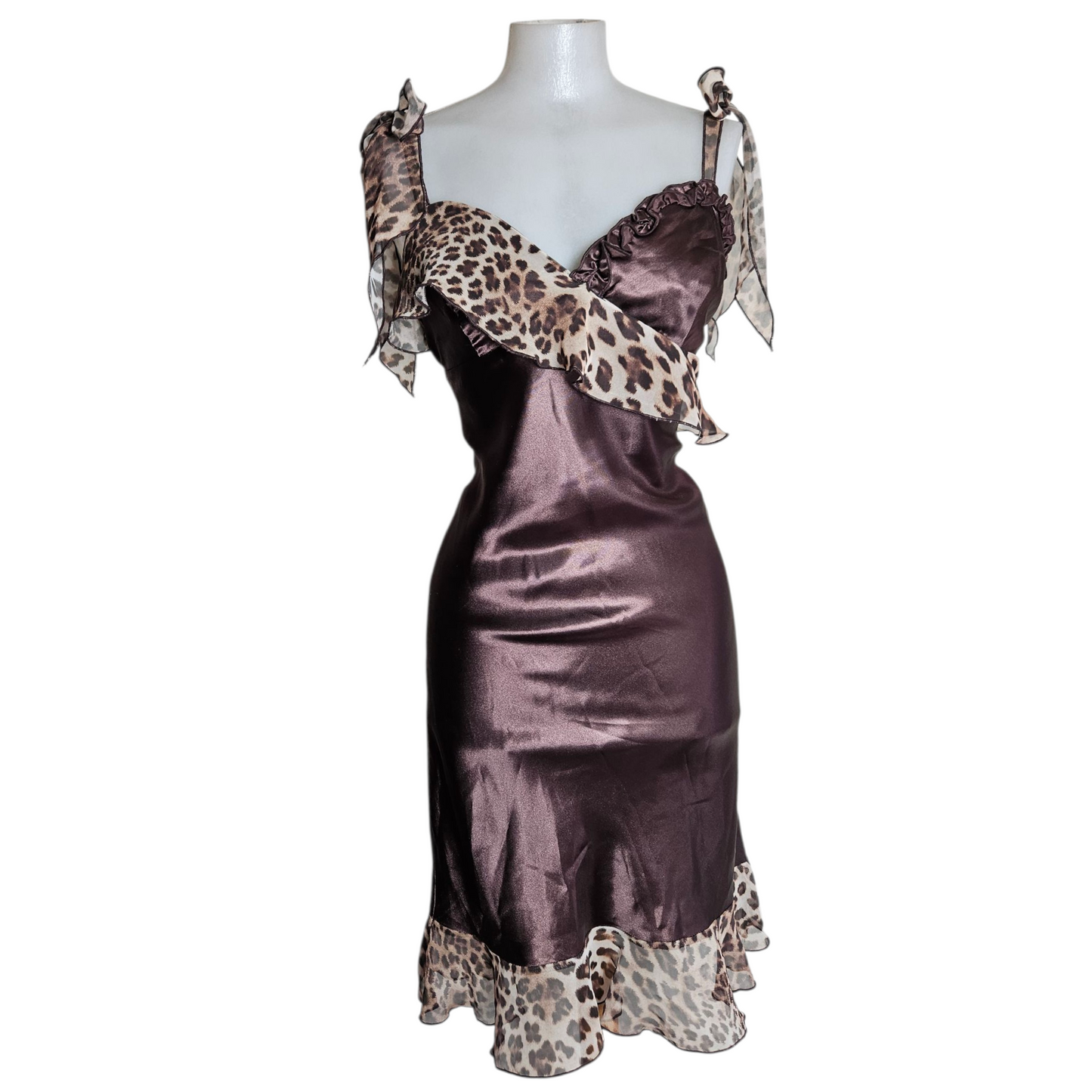 Leopard veil satin dress