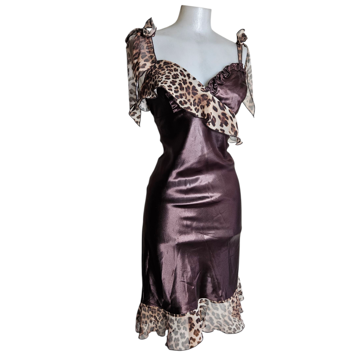 Leopard veil satin dress