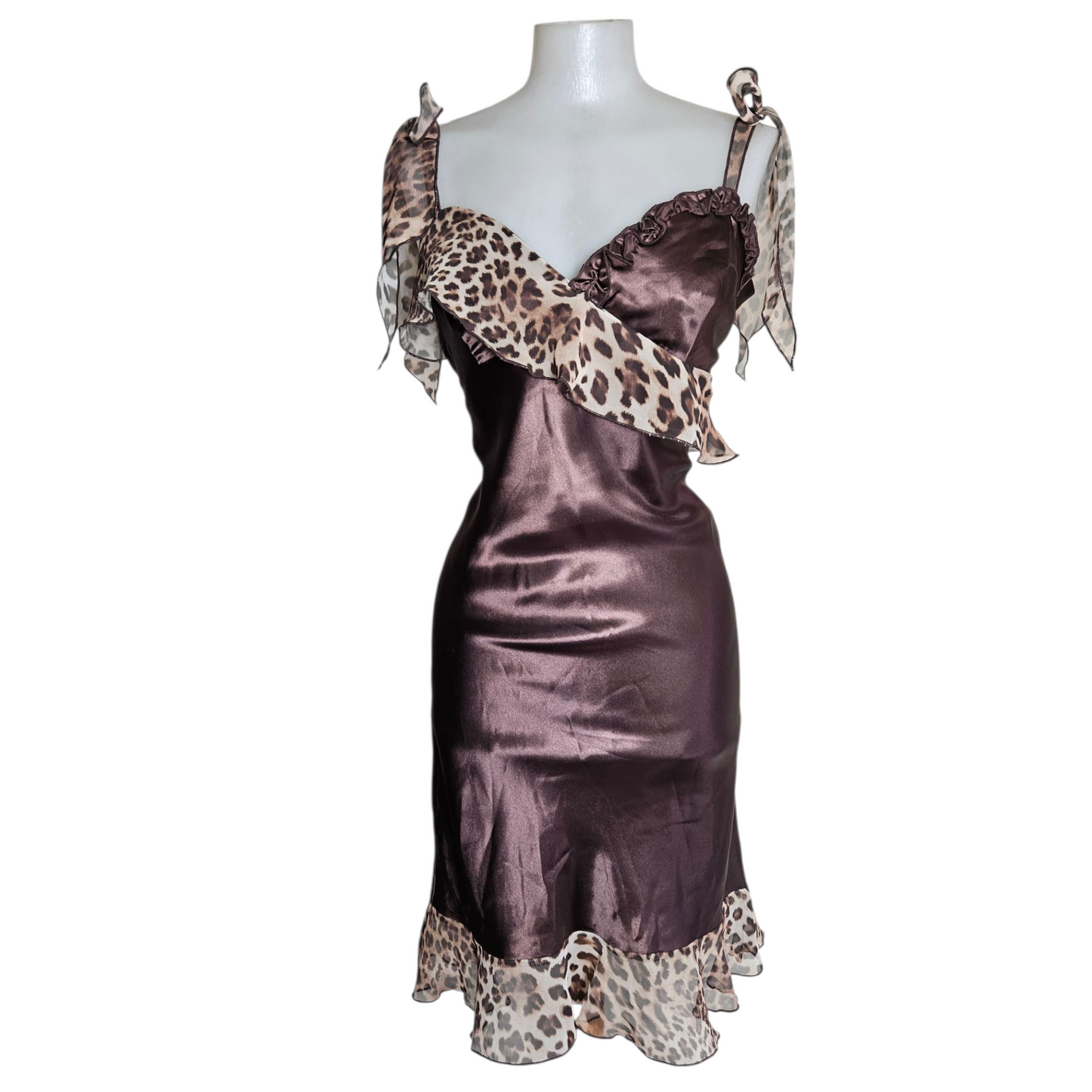 Leopard veil satin dress