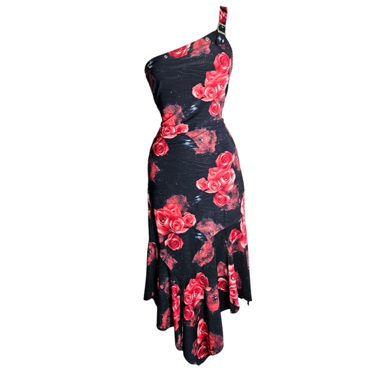 Asymmetrical red floral dress