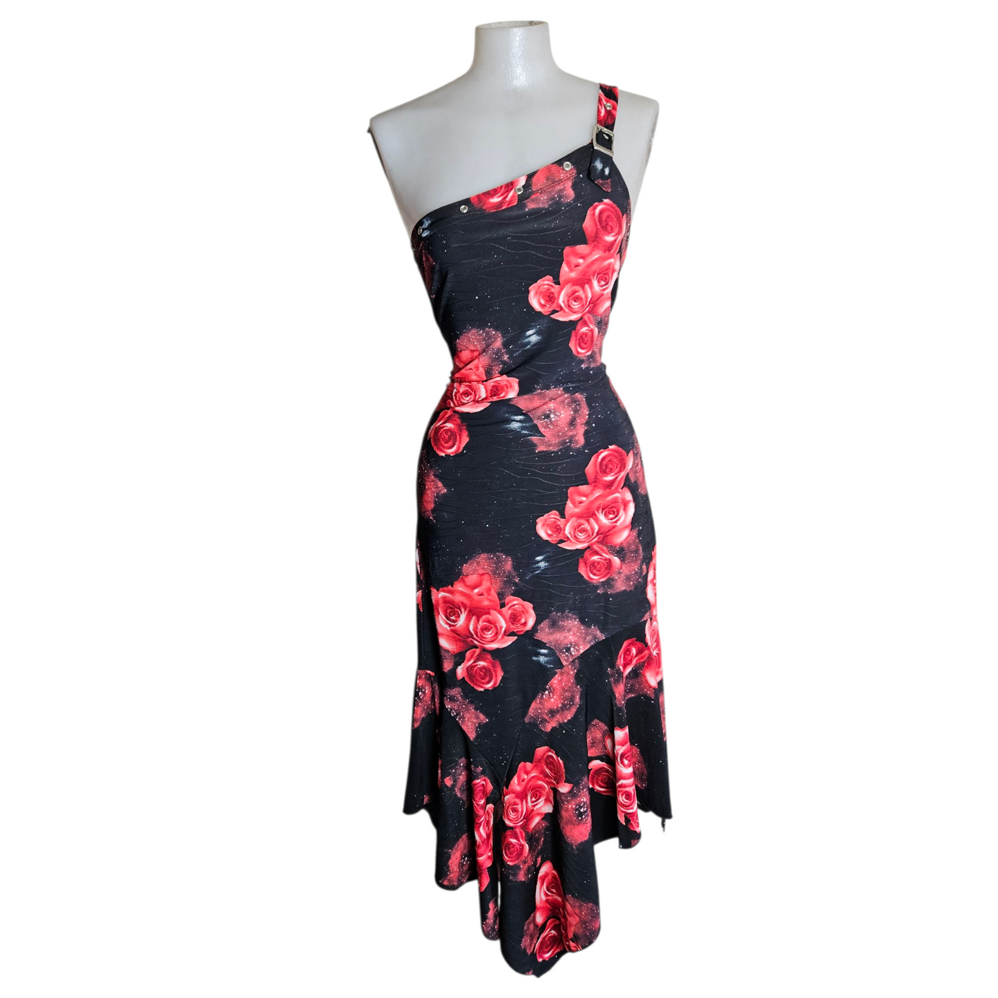Asymmetrical red floral dress