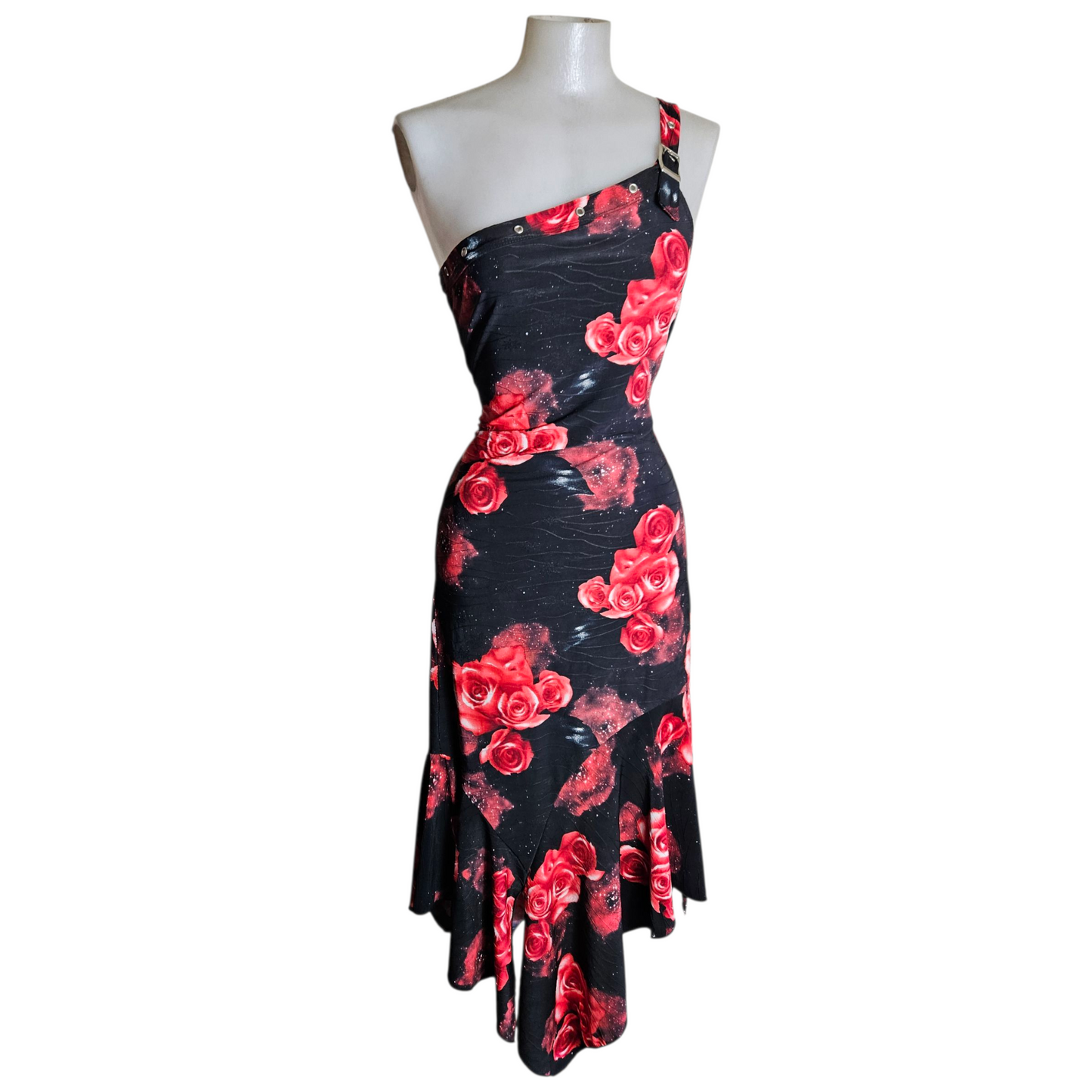 Asymmetrical red floral dress