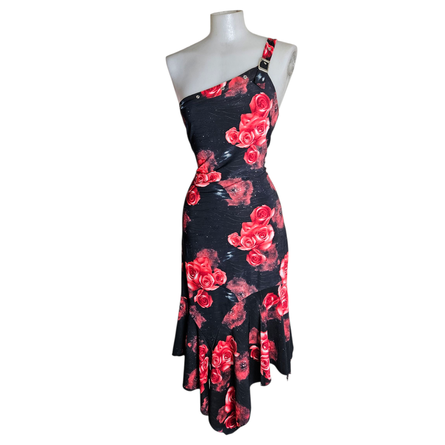 Asymmetrical red floral dress