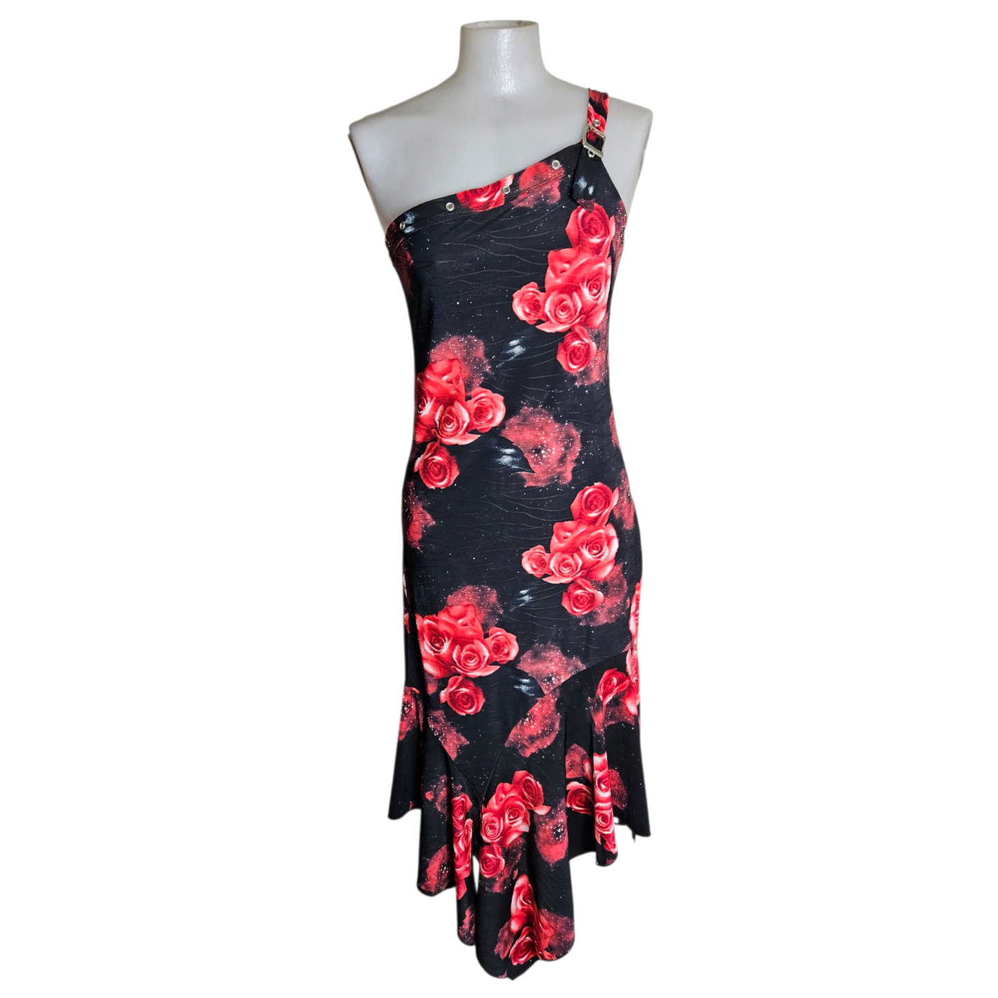 Asymmetrical red floral dress