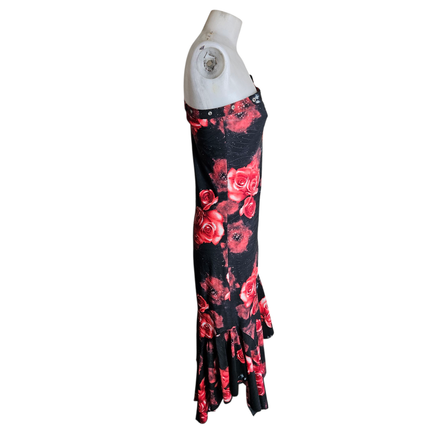 Asymmetrical red floral dress