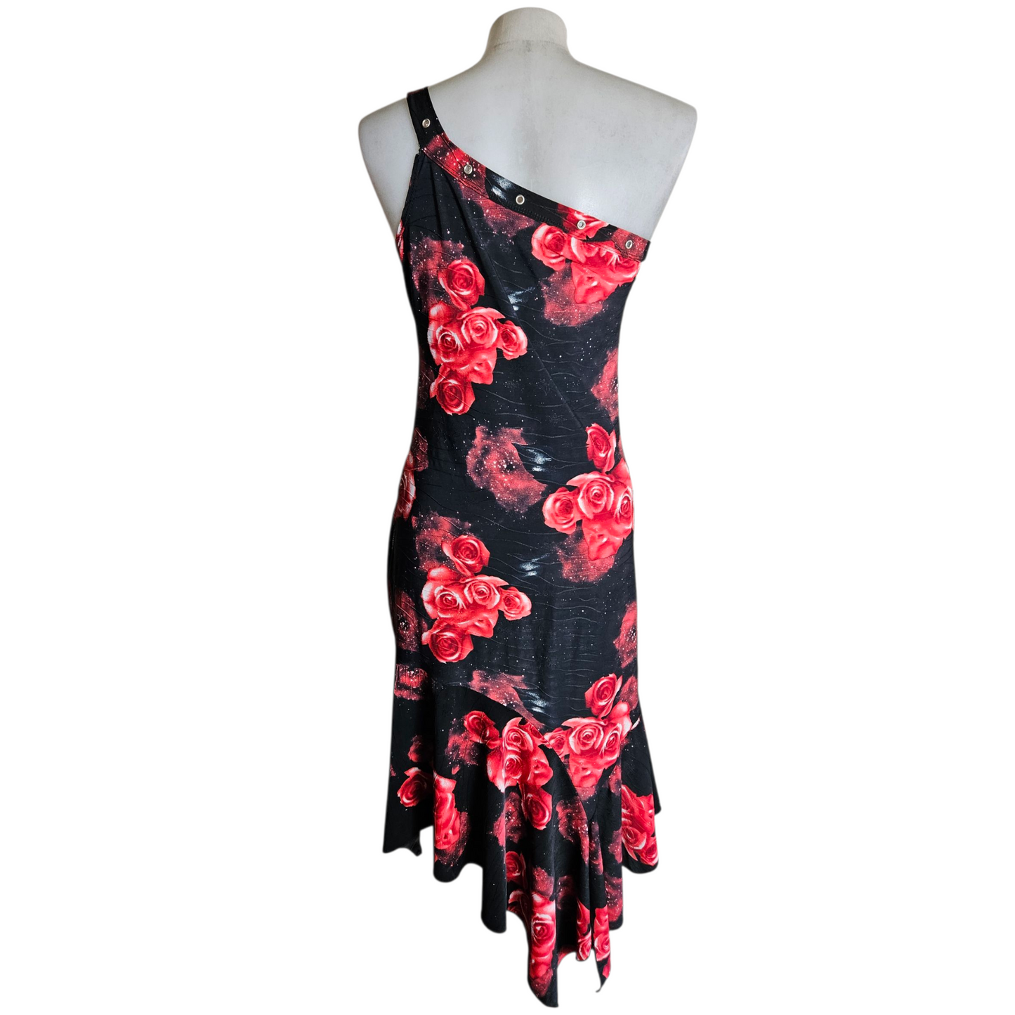 Asymmetrical red floral dress