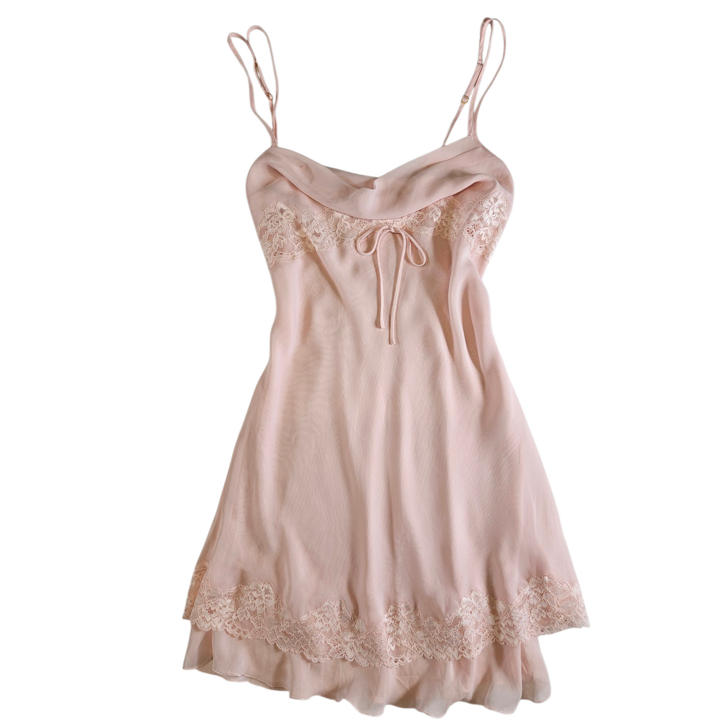 Robe en voile rose poudrée col bénitier