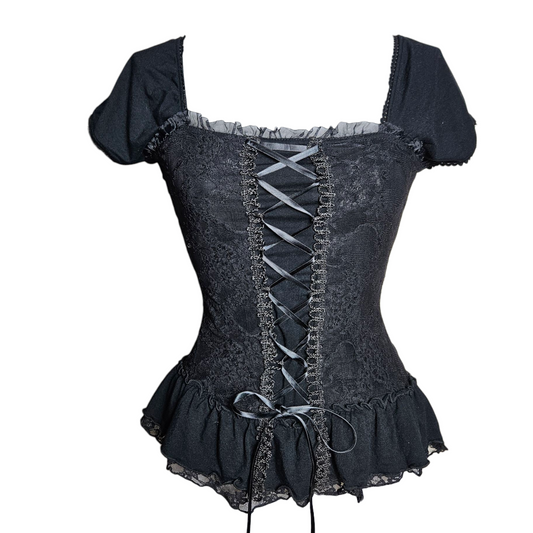 Corset-style top with lace and lacing