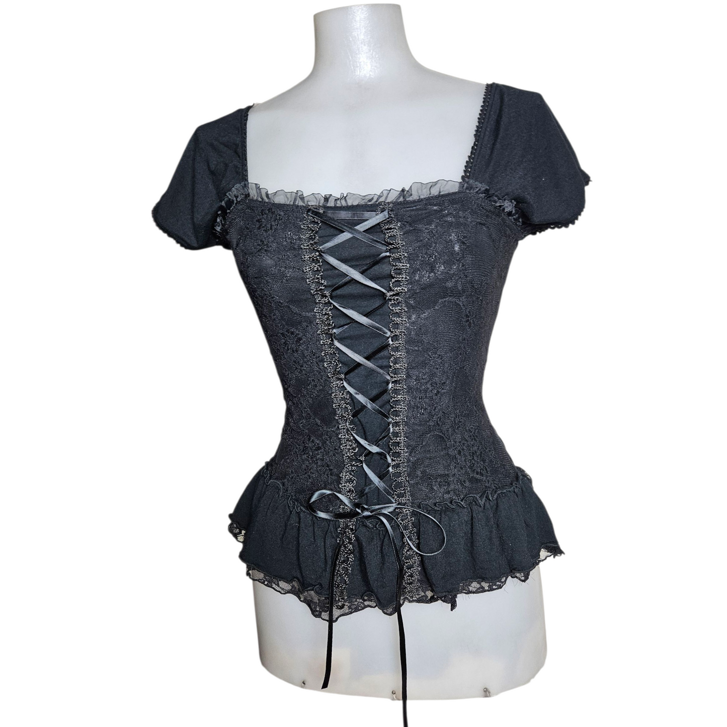 Corset-style top with lace and lacing