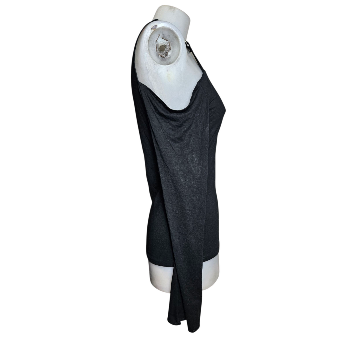 Black fitted top with cutout shoulders
