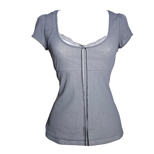 Grey and white speckled voile top