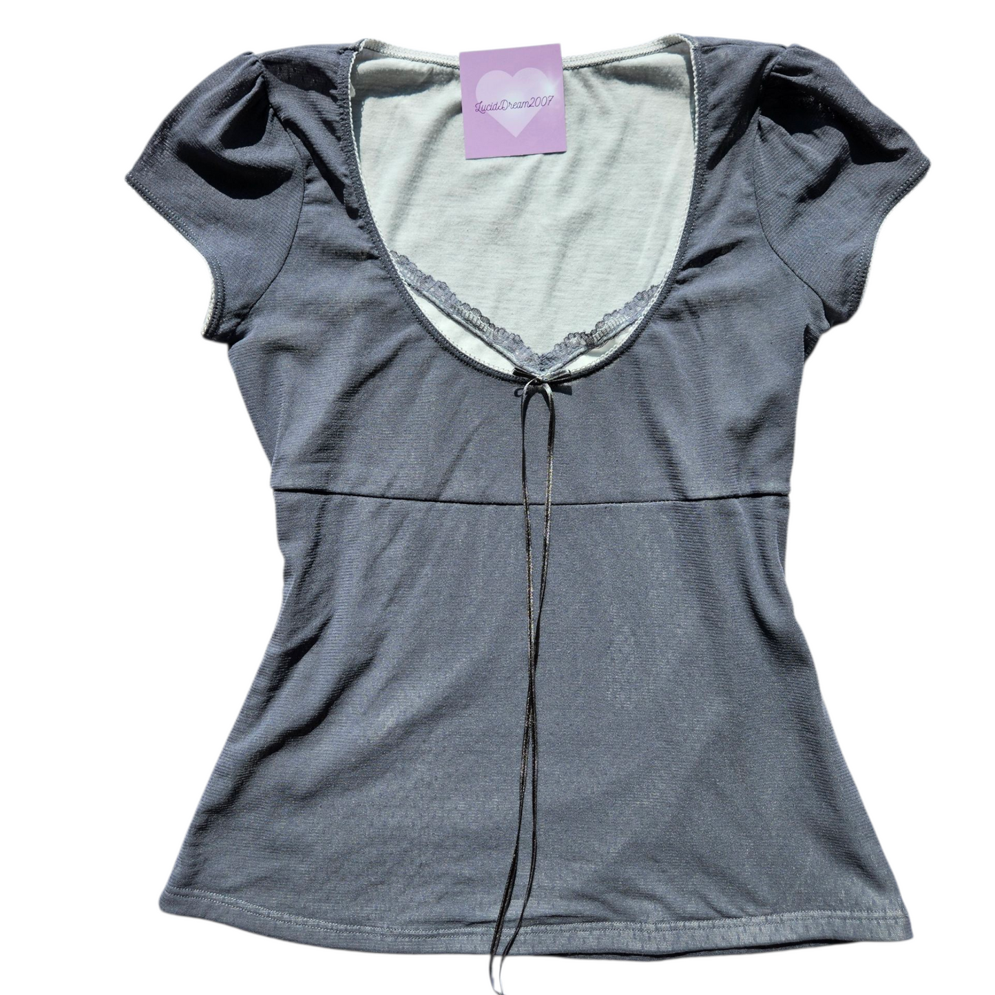 Grey and white speckled voile top