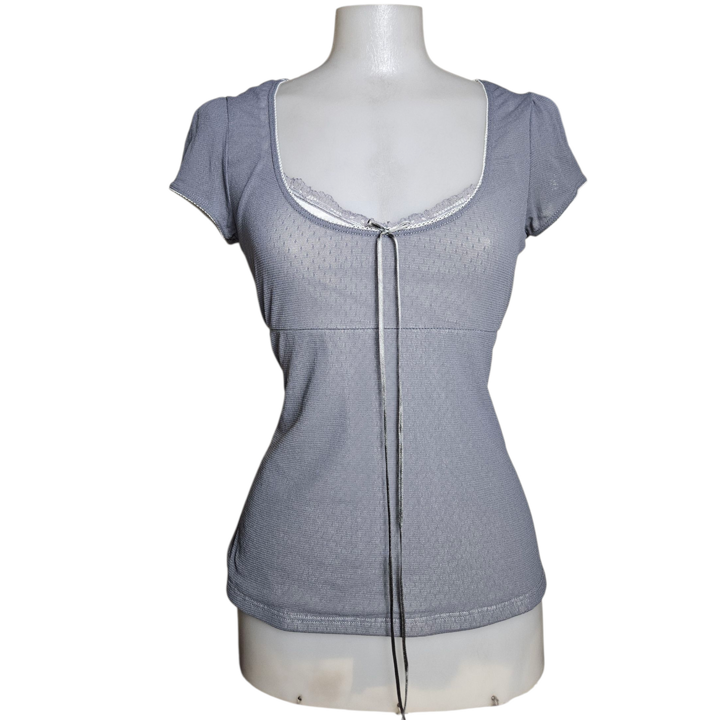 Grey and white speckled voile top