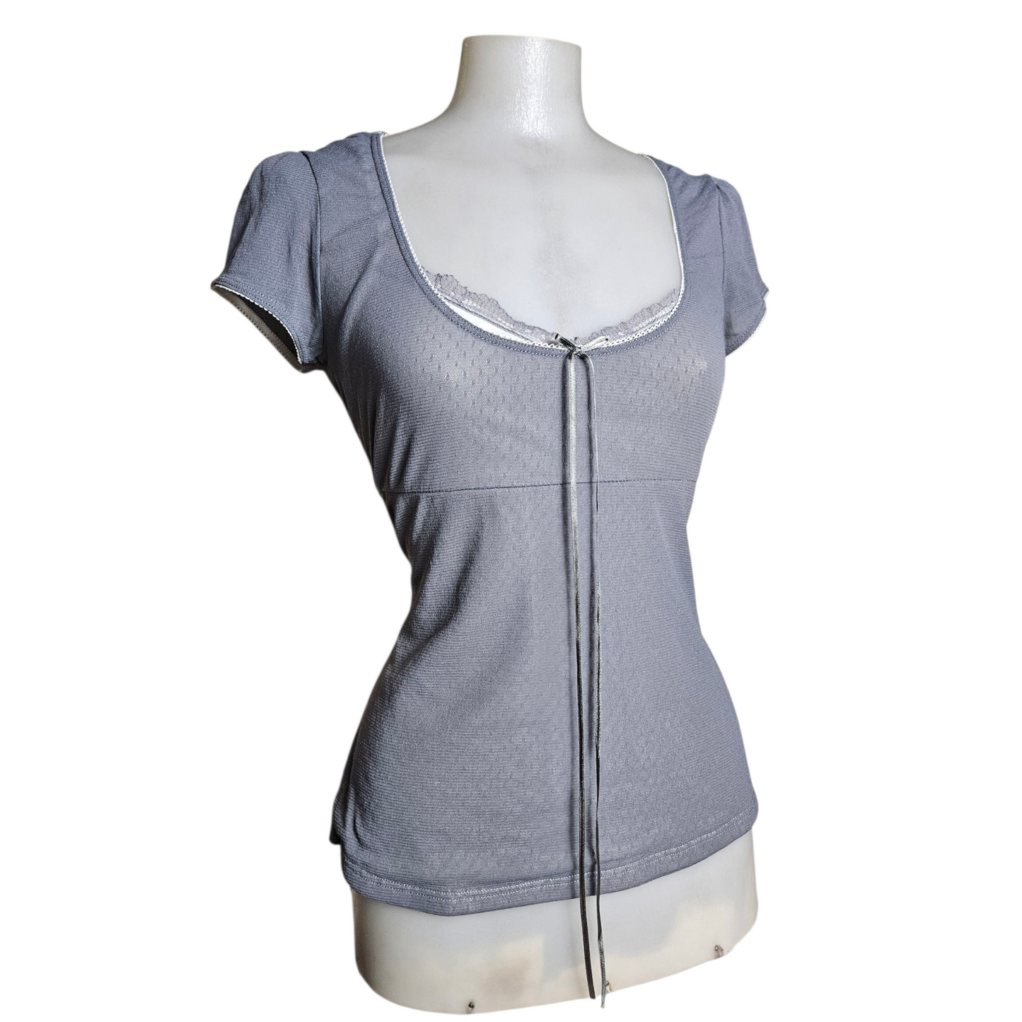 Grey and white speckled voile top