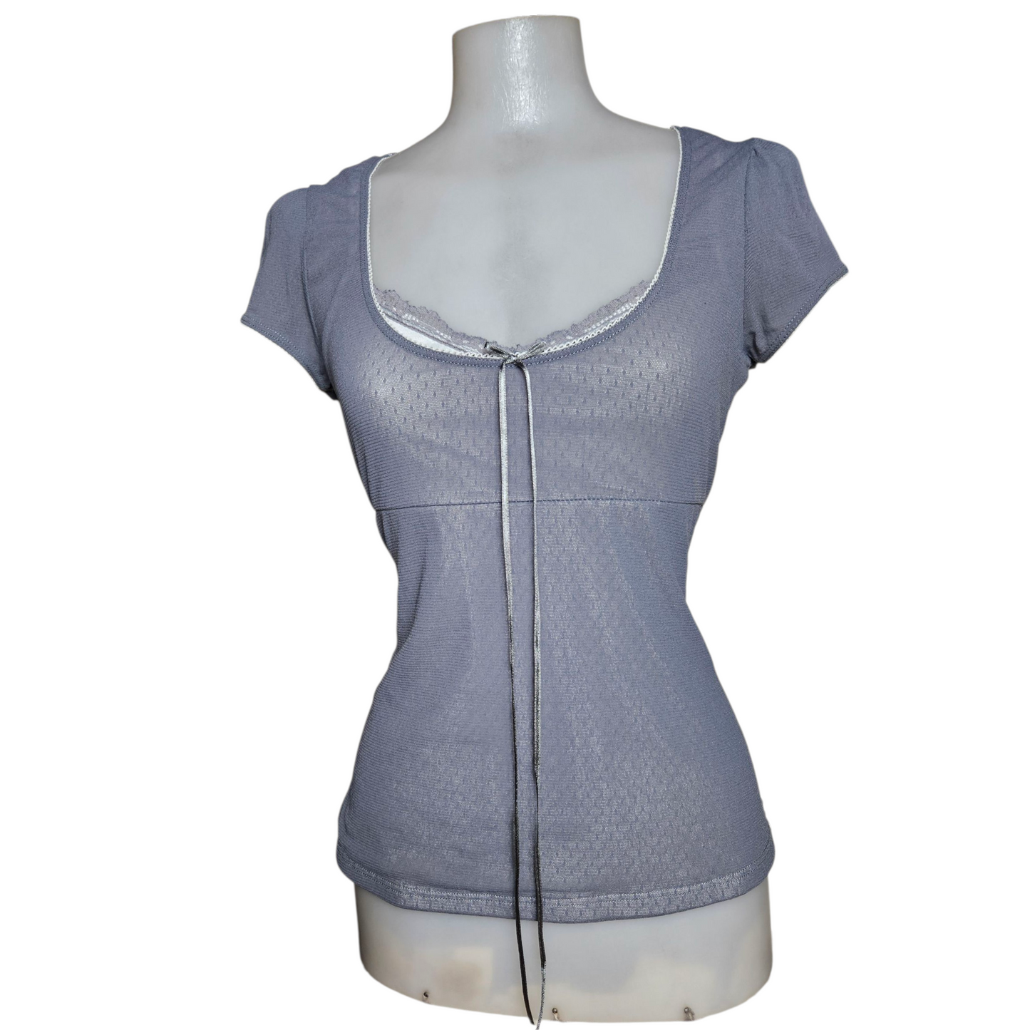 Grey and white speckled voile top