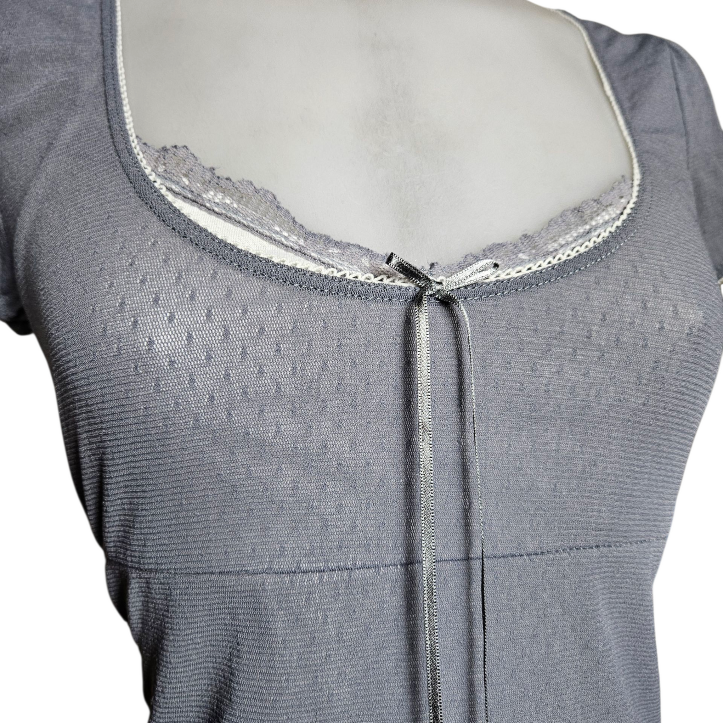 Grey and white speckled voile top