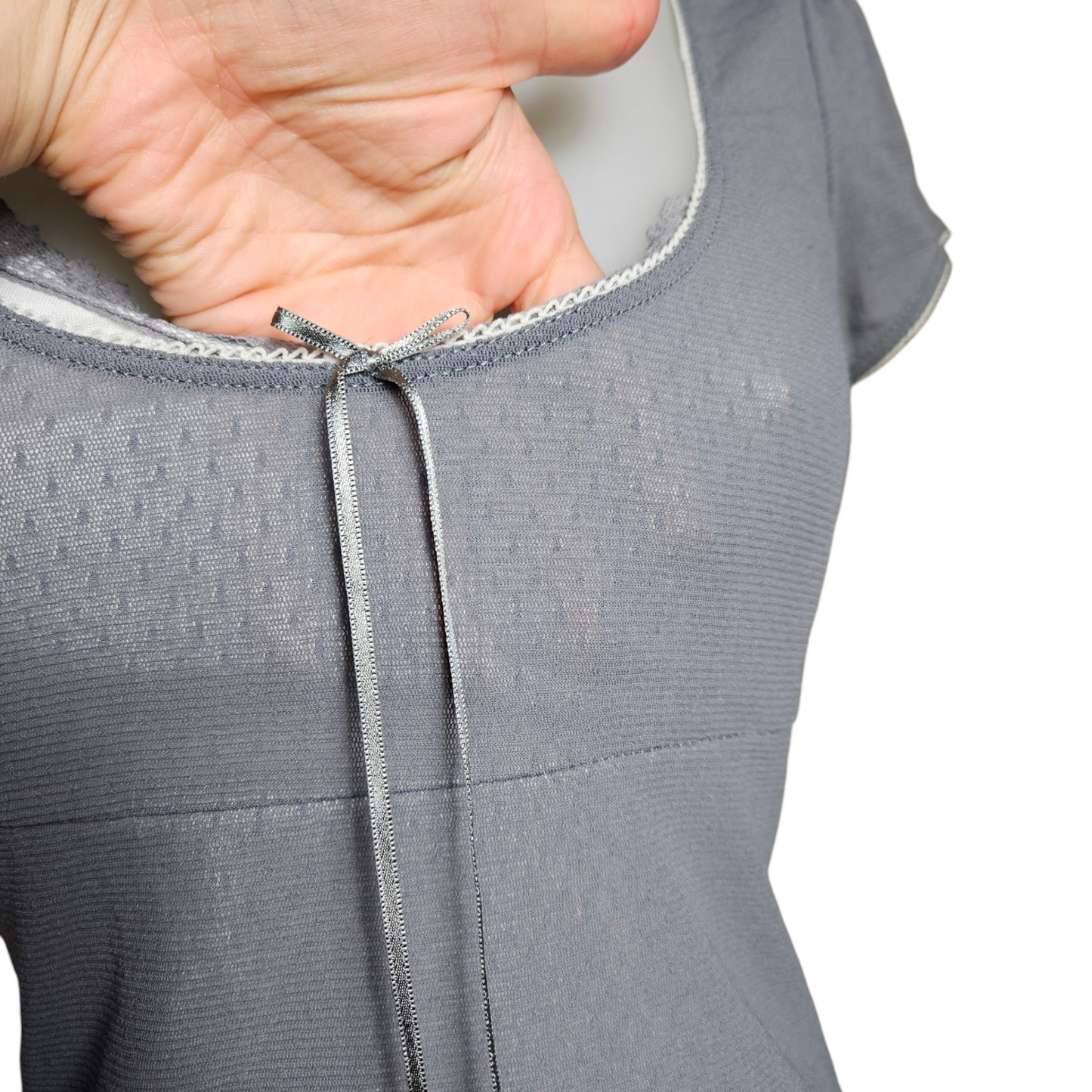 Grey and white speckled voile top