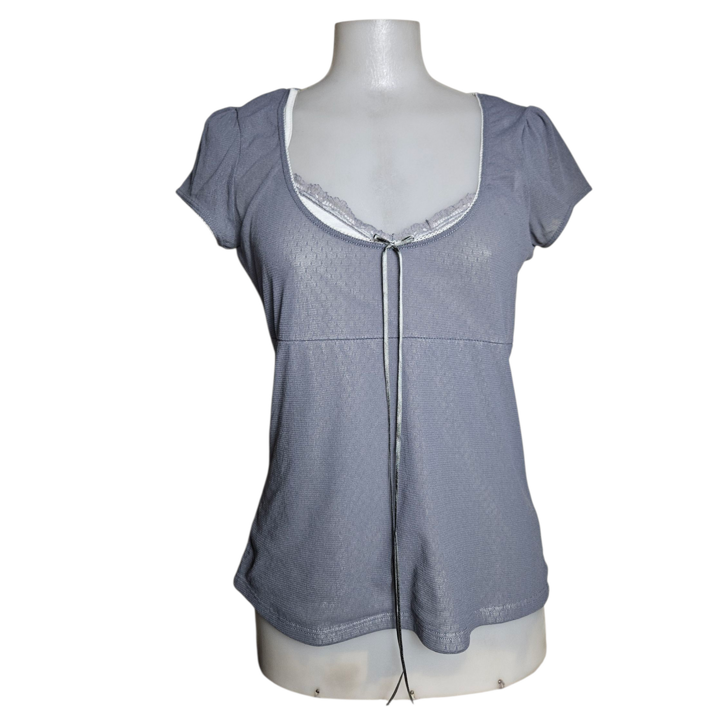Grey and white speckled voile top